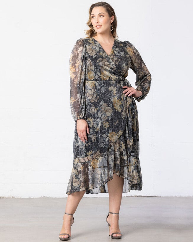 Clara Sparkling Long Sleeve Wrap Dress, , alternate image number 4