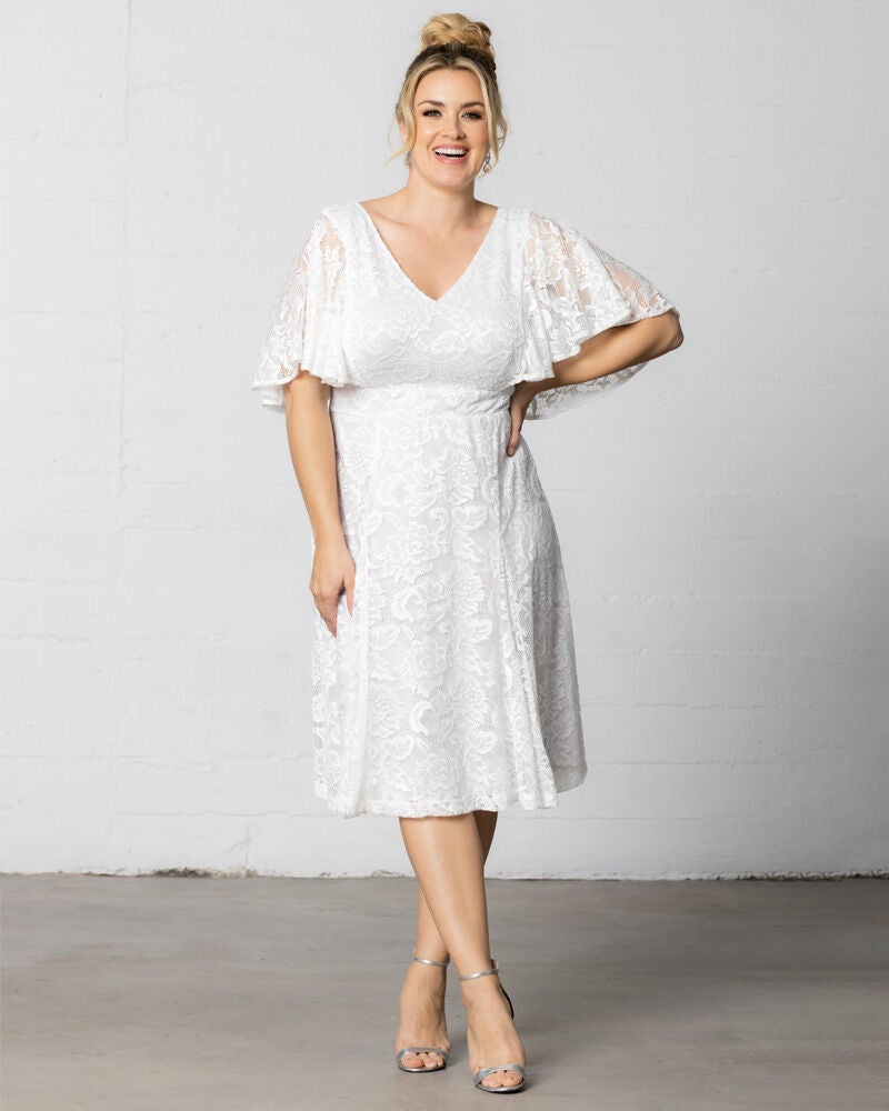 Genevieve Lace Flutter Sleeve Midi Dress, Pearl, hi-res image number 0