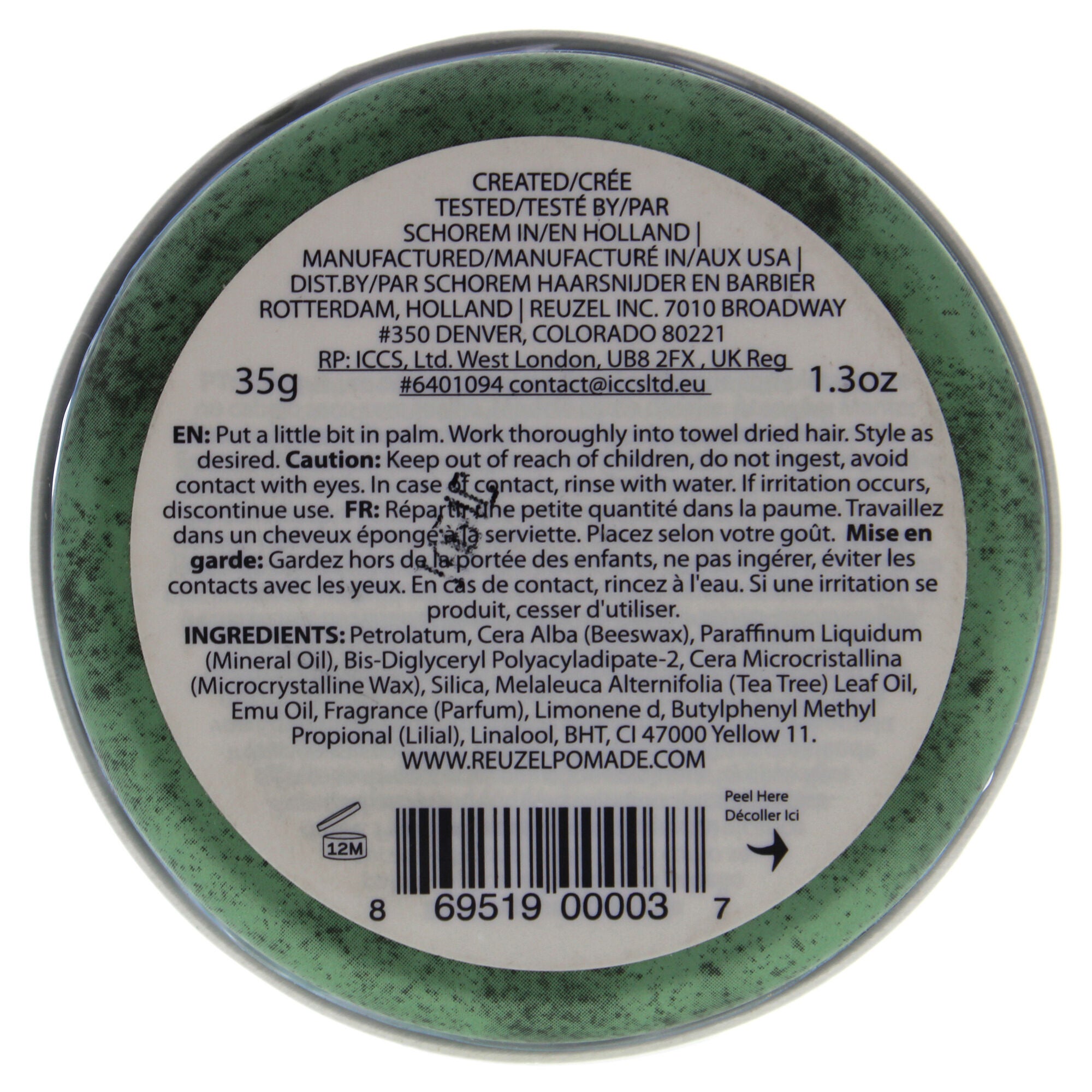 Green Grease Medium Hold Pomade by Reuzel for Men - 1.3 oz Pomade, See Description, alternate image number 2