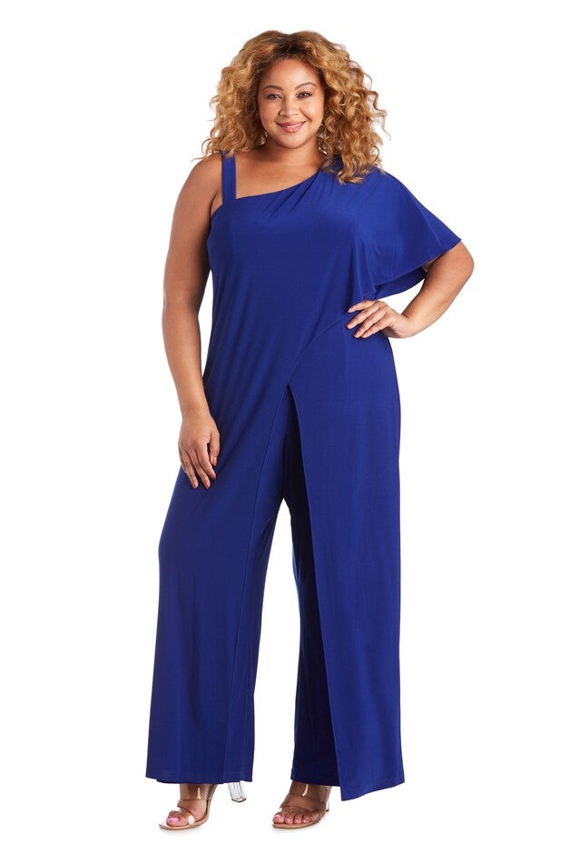 Asymmetric Jumpsuit with Overlay and Draped Sleeves, Royal Blue, hi-res image number null