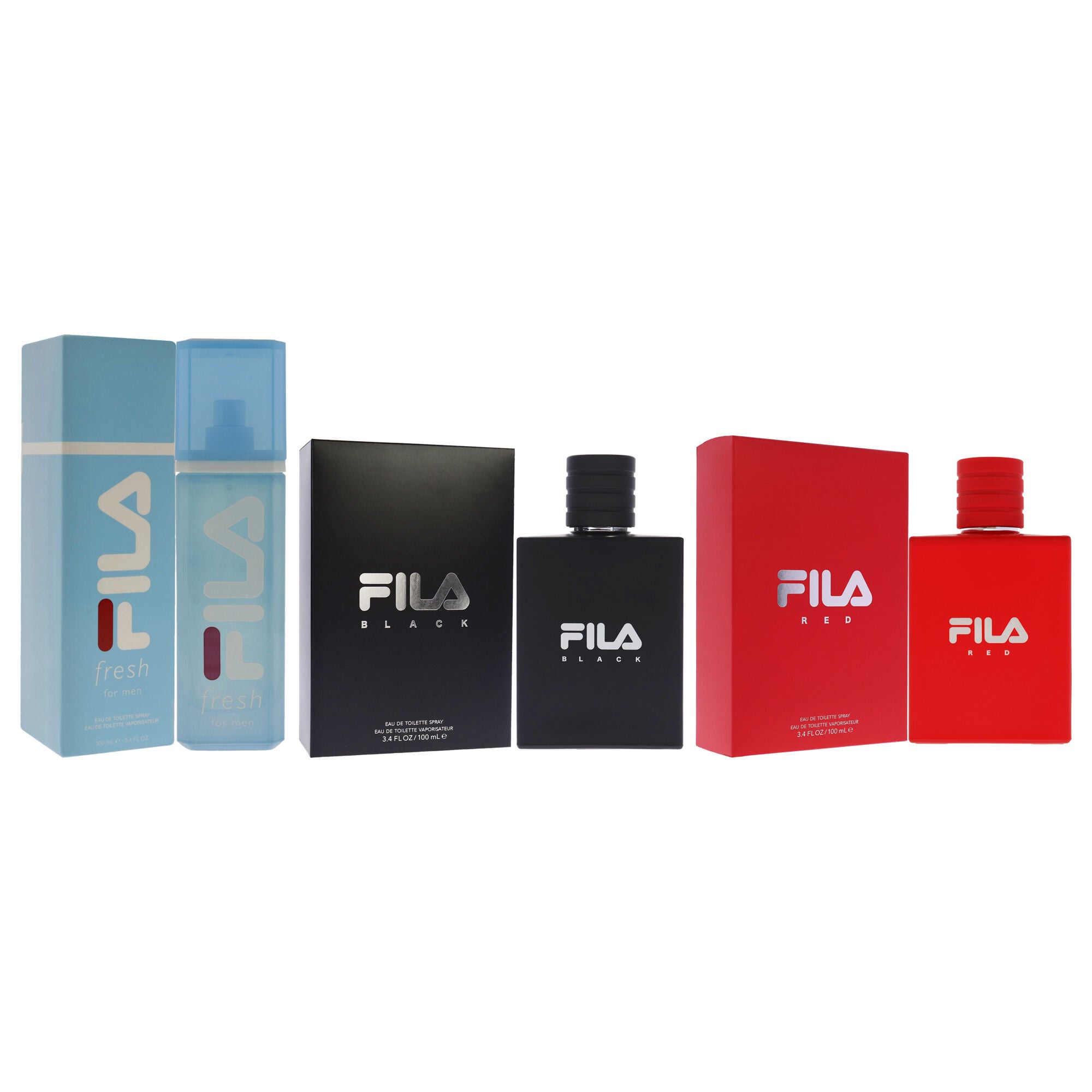Fila Kit by Fila for Men - 3 Pc Kit 3.4oz Fila Black EDT Spray, 3.4oz Fila Fresh EDT Spray, 3.4oz Fila Red EDT Spray, See Description, alternate image number 1