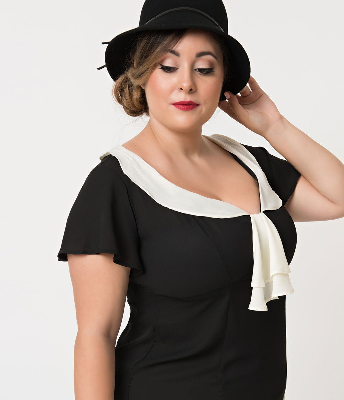 Unique Vintage 1920s Black & Cream Wilshire Flapper Day Dress, Black / Black, alternate image number 2