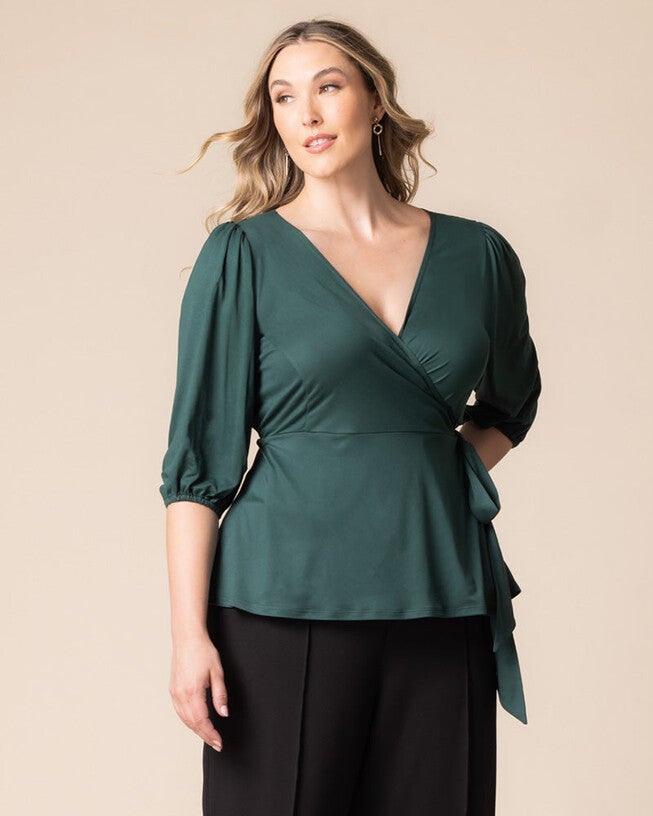 Nina Wrap Top, Hunter Green, alternate image number 2