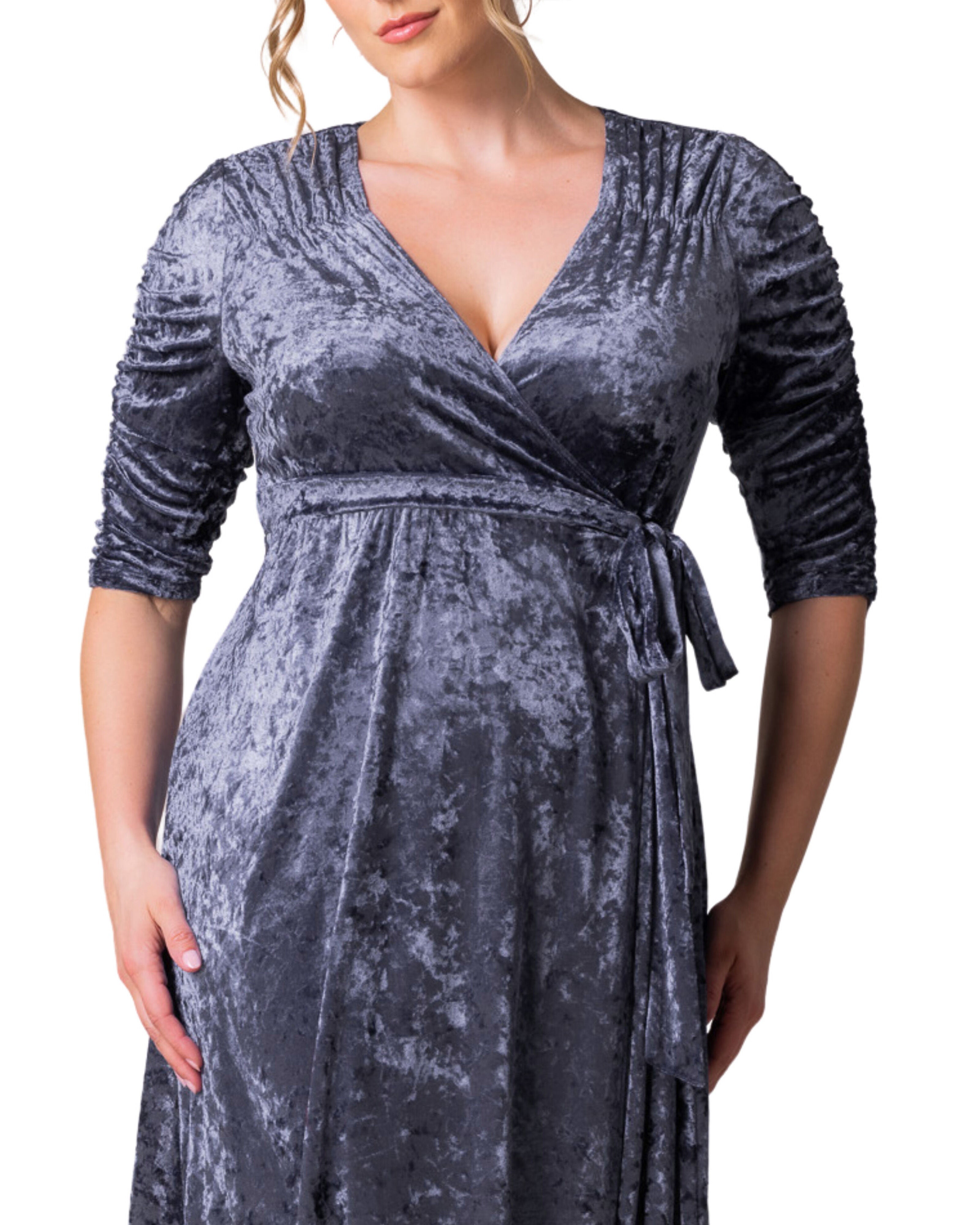 Cara Velvet Long Wrap Gown, DEEP FROST / Dusty Blue, alternate image number 2