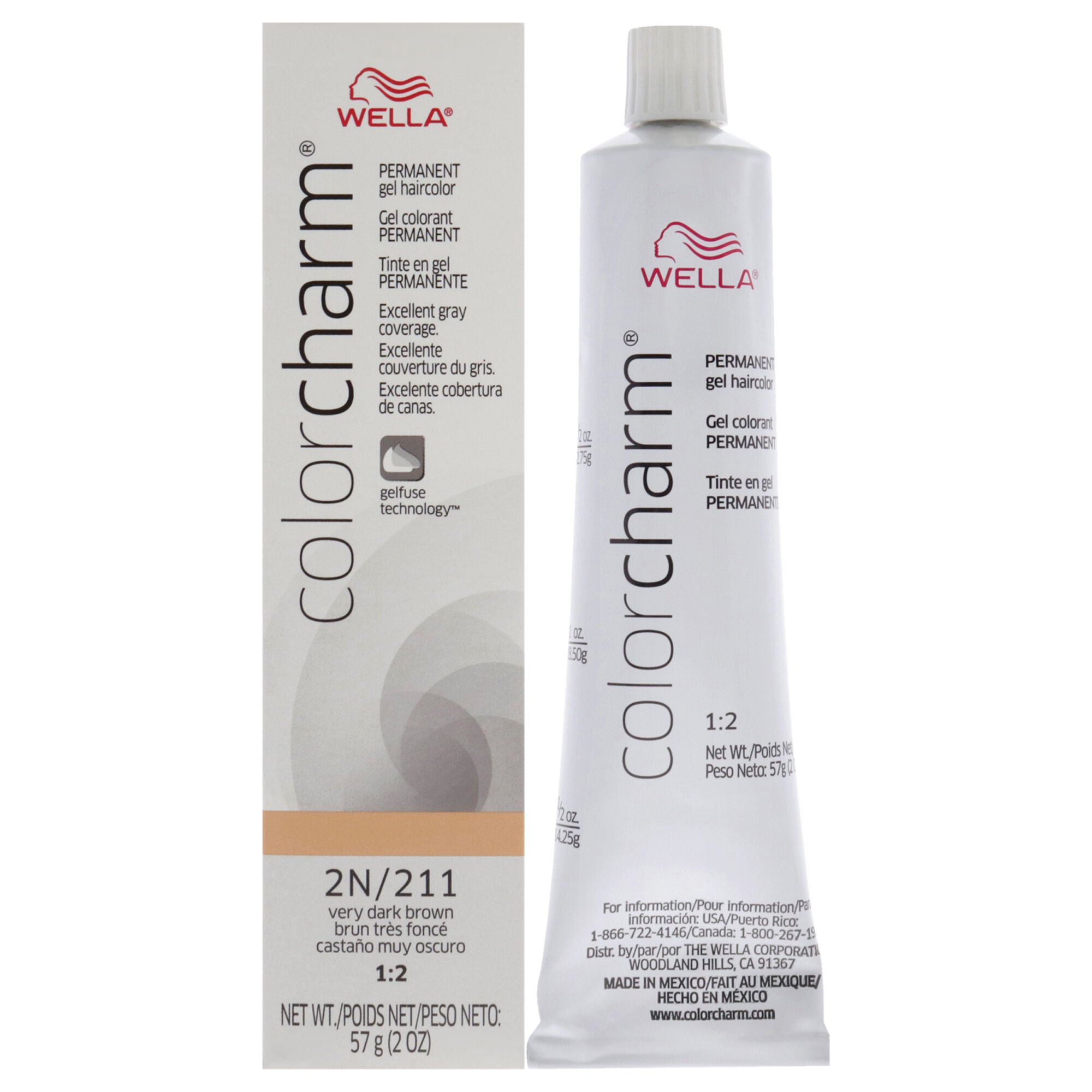 Color Charm Permanent Hair Color Gel - 2N 211 Very Dark Brown by Wella for Unisex - 2 oz Hair Color, See Description, hi-res image number 0