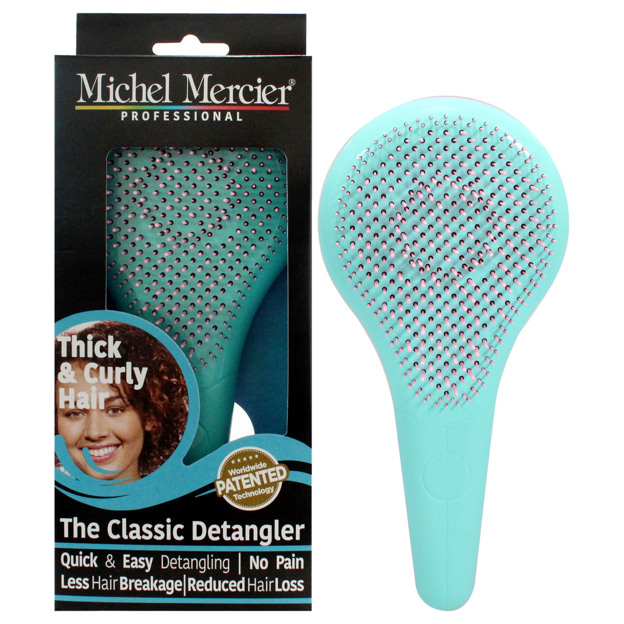 The Classic Detangler Thick and Curly Hair - Pink-Turquoise by Michel Mercier for Unisex - 1 Pc Hair Brush, See Description, hi-res image number 0