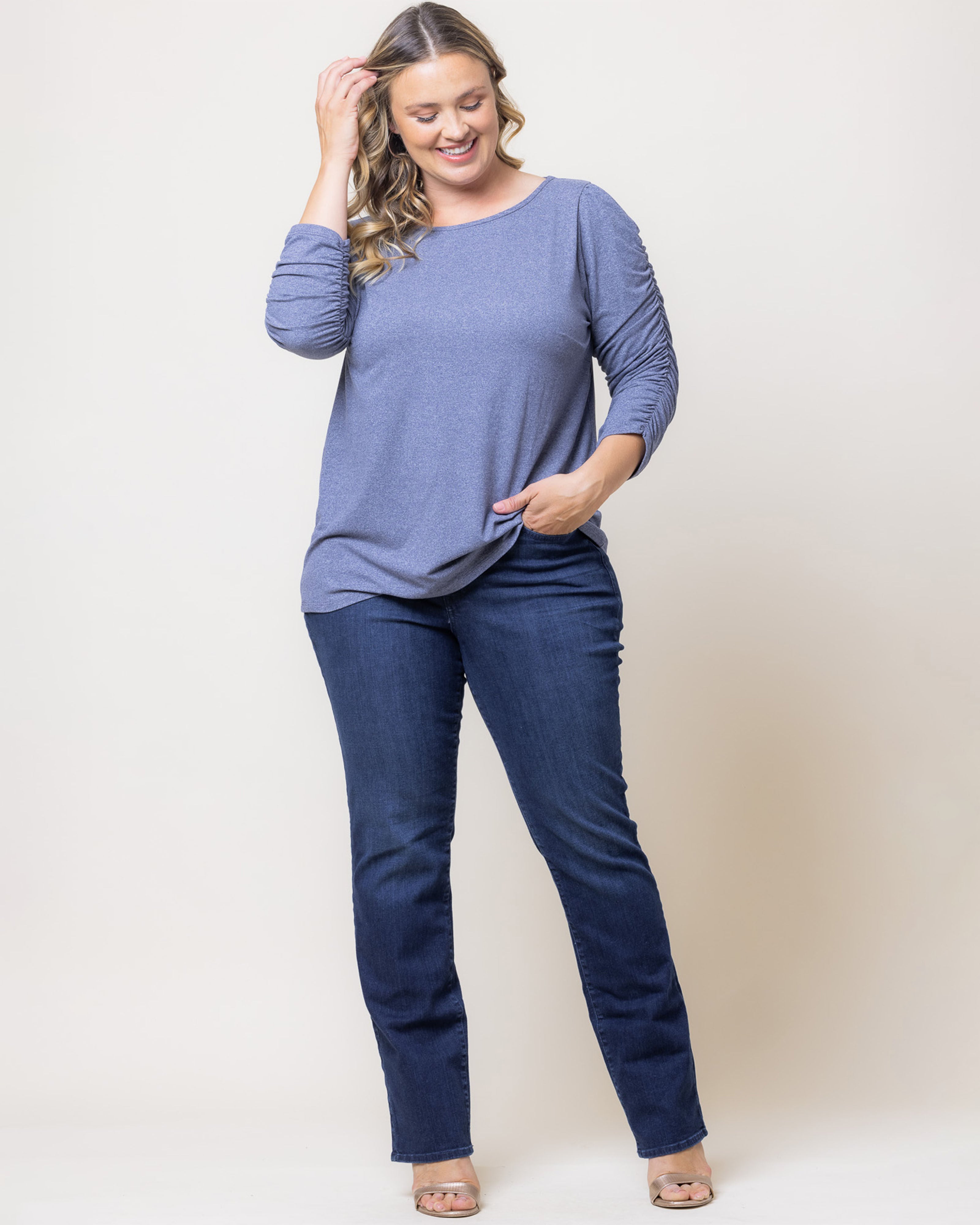 Reverie Ruched Top, HEATHER INDIGO / Dusty Blue, alternate image number 4