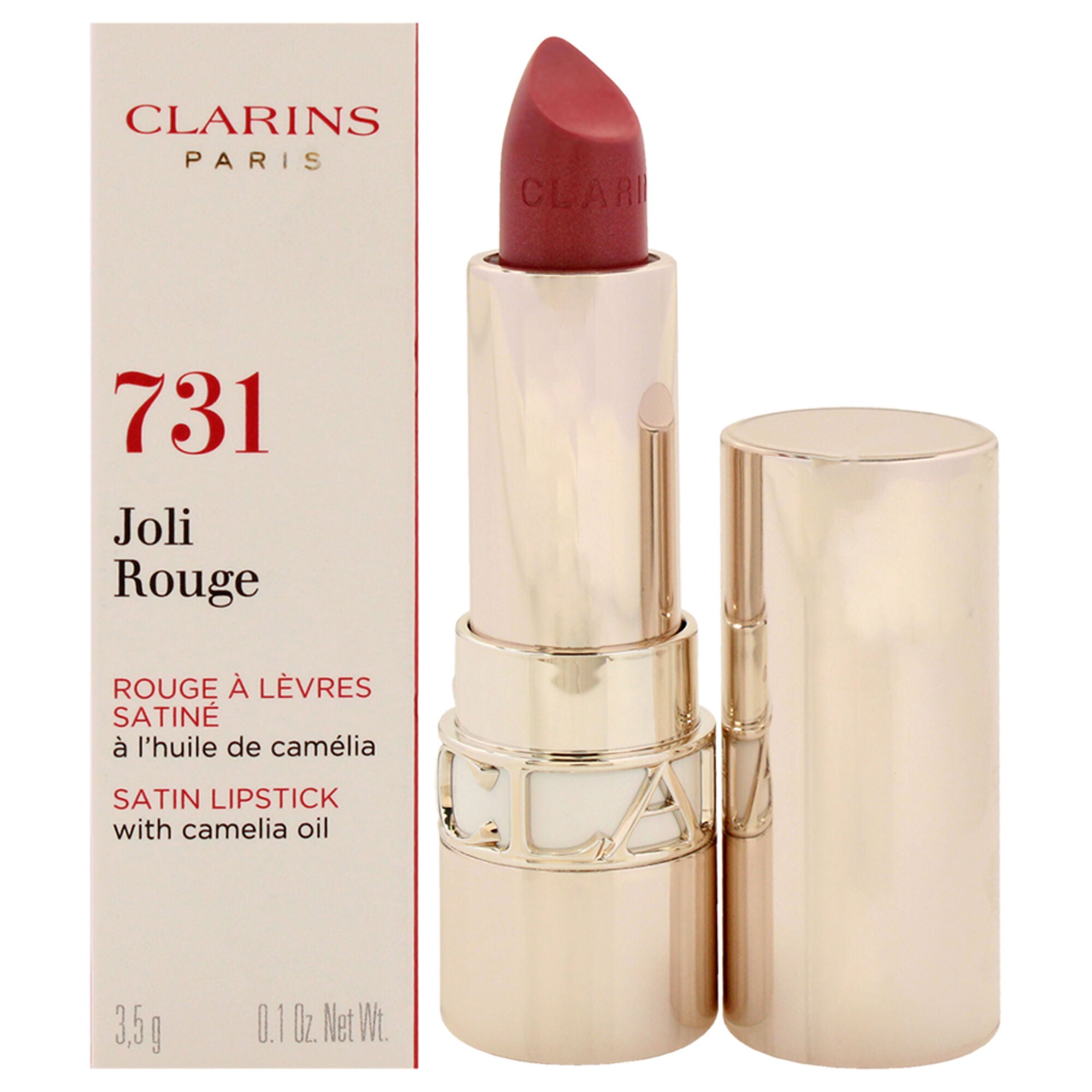 Joli Rouge Satin Lipstick - 731 Rose Berry by Clarins for Women - 0.1 oz Lipstick, See Description, hi-res image number 0