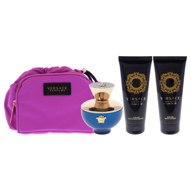 Dylan Blue by Versace for Women - 4 Pc Gift Set - 3.4oz EDP Spray, 3.4oz Sublime Body Lotion, 3.4oz Sublime Bath and Shower Gel, Makeup Case, NA, alternate image number null