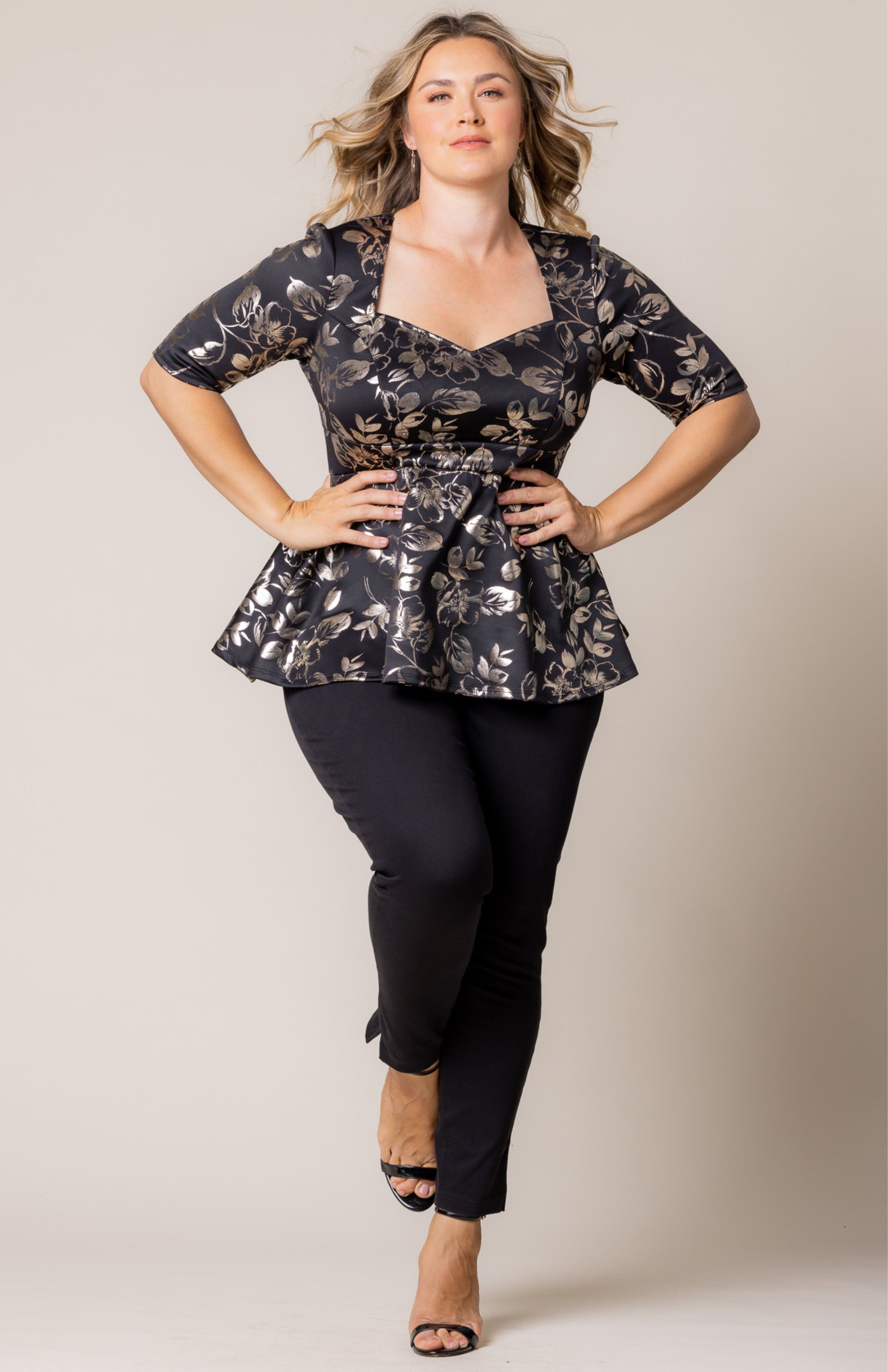 Cherished Sweetheart Peplum Top, GILDED NOIR / Black, alternate image number 4