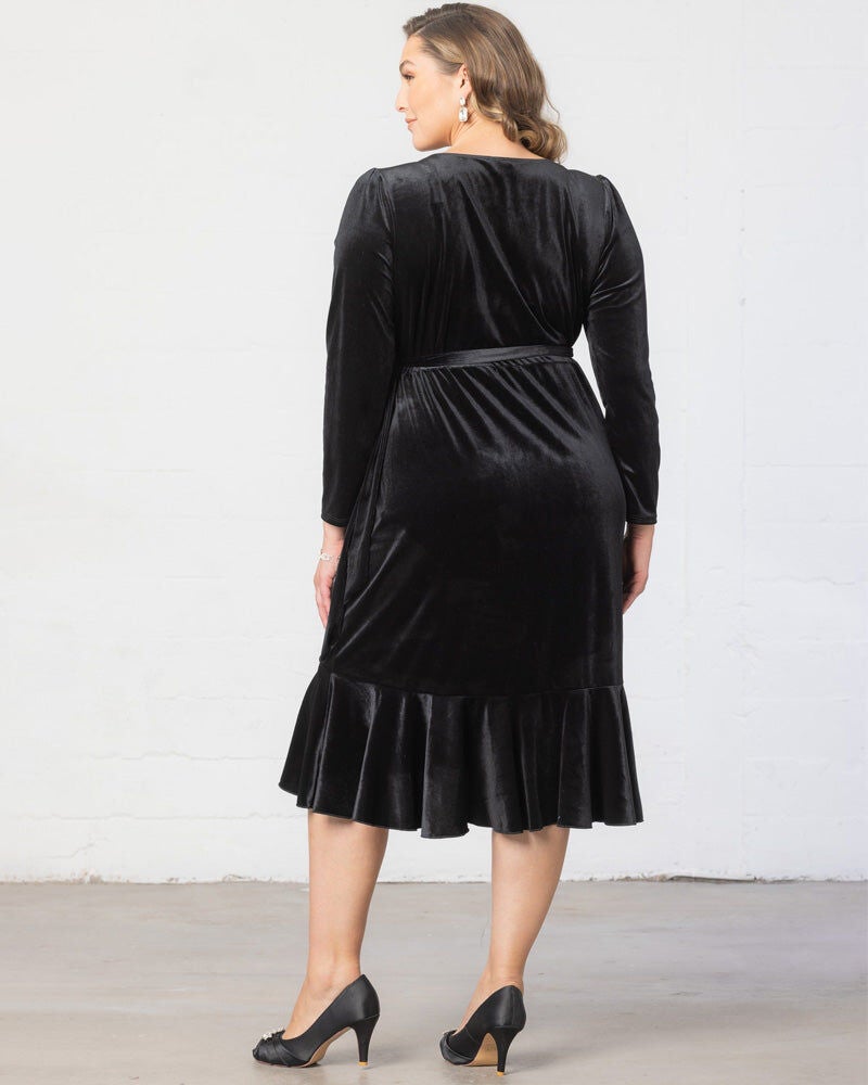 Viola Velvet Wrap Dress with Long Sleeves, Onyx, alternate image number 1