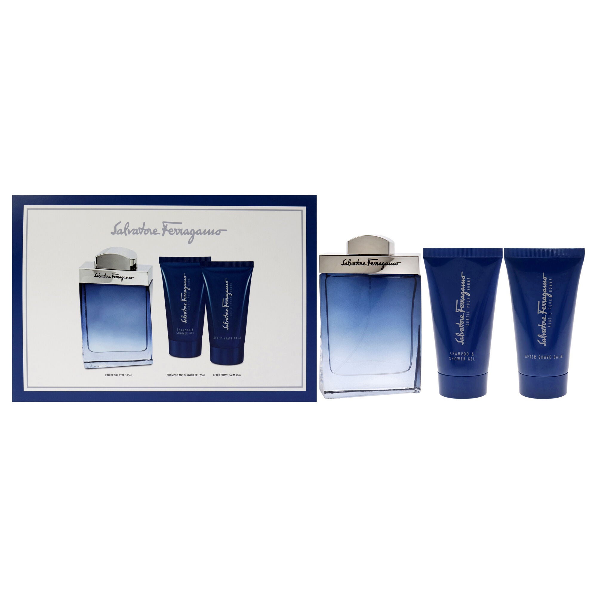 Subtil by Salvatore Ferragamo for Men - 3 Pc Gift Set 3.4oz EDT Spray, 2.5oz Shampoo and Shower Gel, 1.7oz After Shave Balm, See Description, hi-res image number 0