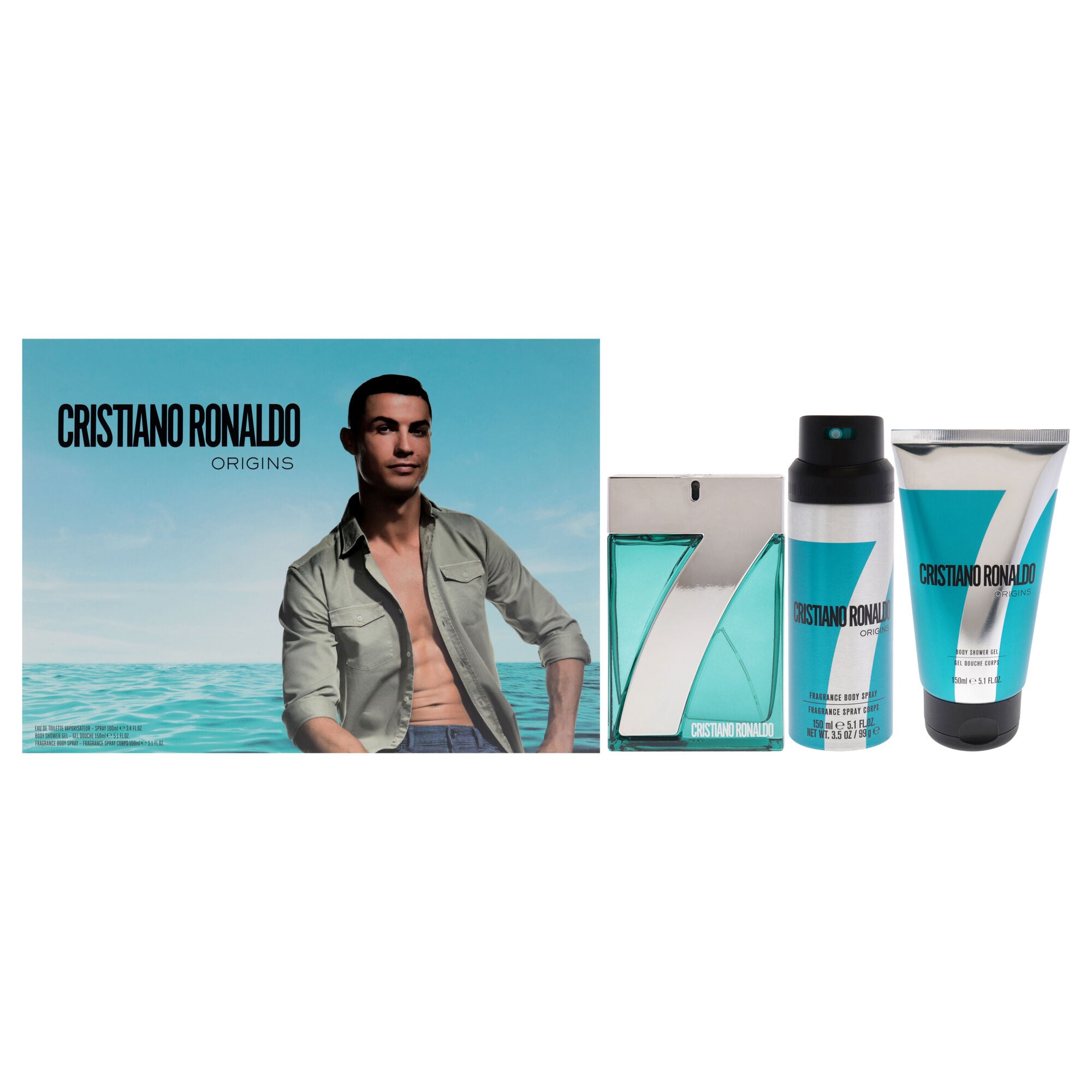 CR7 Origins by Cristiano Ronaldo for Men - 3 Pc Gift Set 3.4oz EDT Spray, 5.1oz Body Spray, 5.1oz Shower Gel, See Description, hi-res image number 0