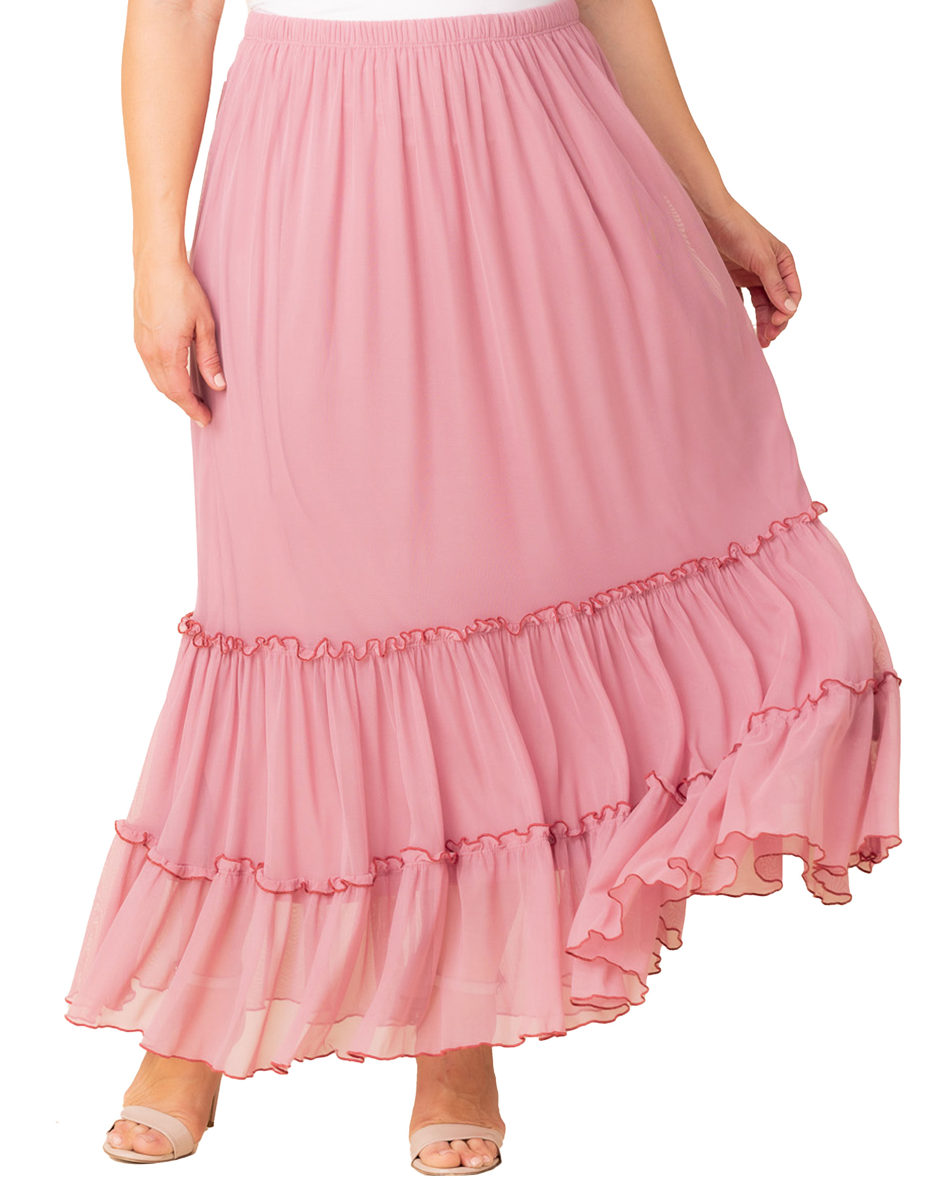 Isla Tiered Mesh Maxi Skirt, ROSE QUARTZ / Pink, hi-res image number 0