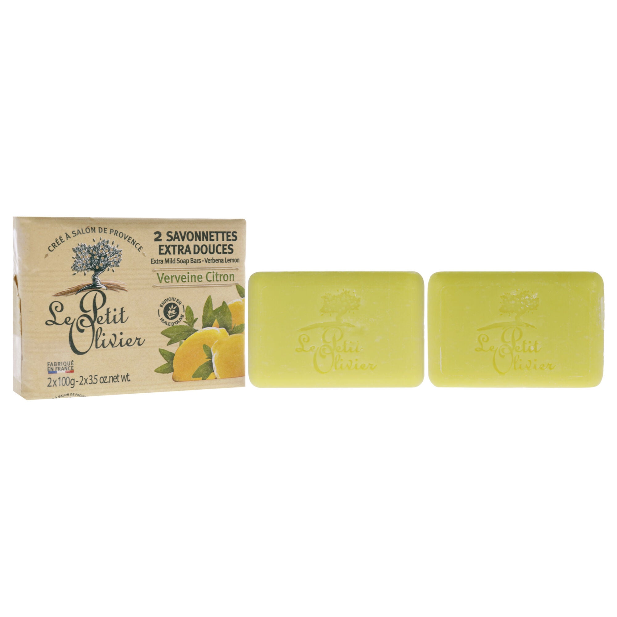 Extra Mild Soap Bars - Verbena Lemon by Le Petit Olivier for Men - 2 x 3.5 oz Soap, See Description, alternate image number 1