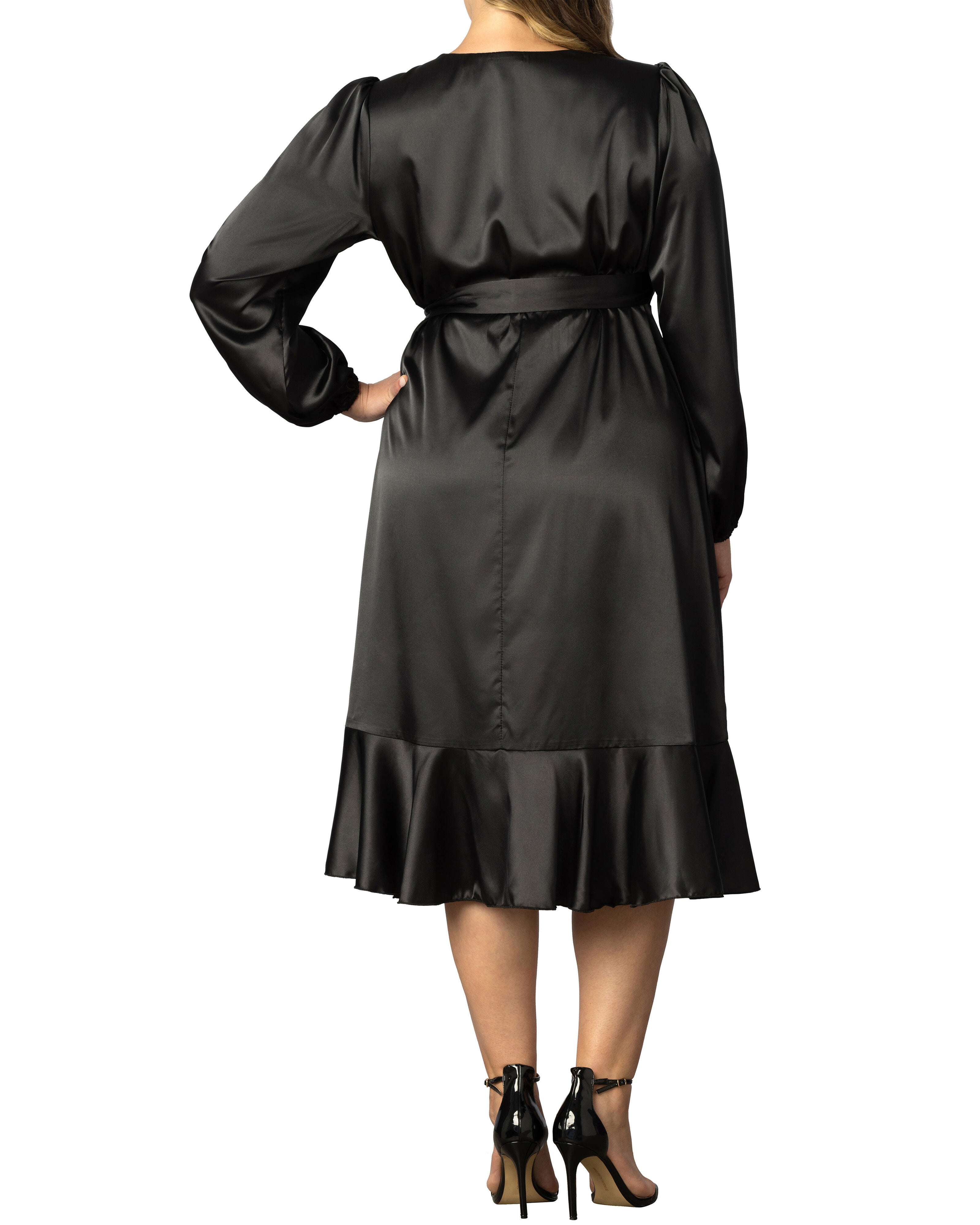 Serena Satin Ruffle Wrap Dress, , alternate image number 6