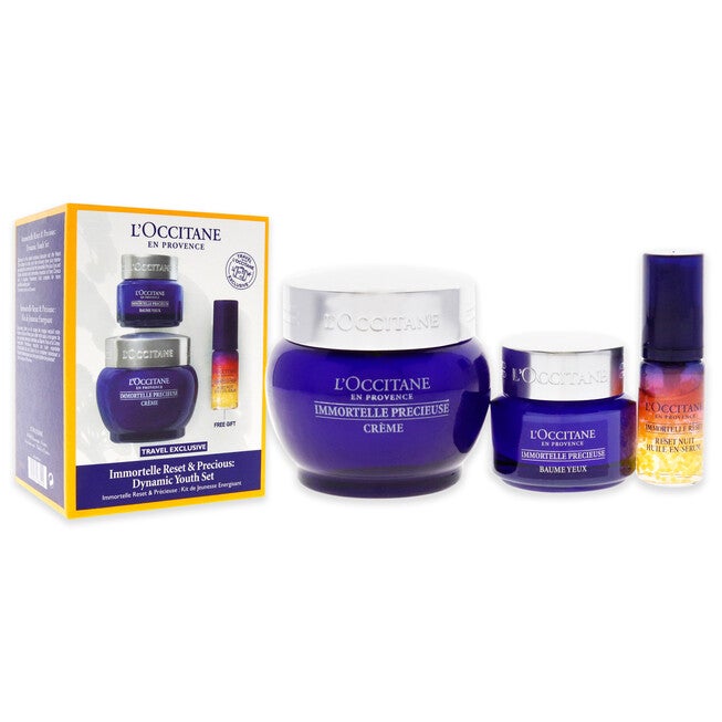 Immortelle Reset and Precious Dynamic Youth Set by LOccitane for Unisex - 3 Pc 0.16oz Overnight Reset Oil-In-Serum, 0.5oz Eye Balm, 1.7oz Cream, NA, alternate image number null