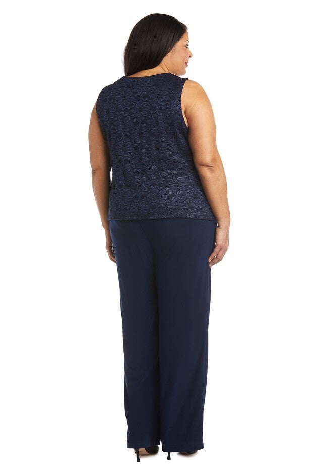 Two Piece Beaded Neck Matte Jersey Chiffon and Lace Twin Set, , alternate image number null