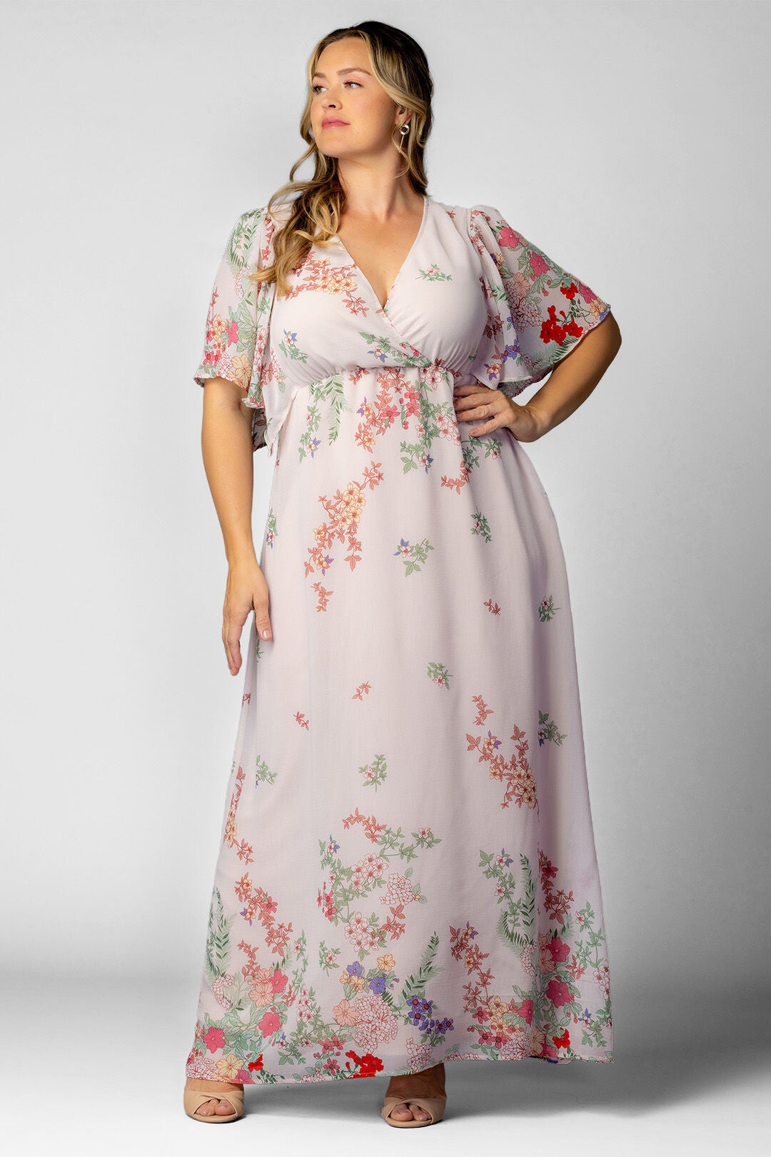 Catalina Border Print Gown, Cottage Garden Border / Cream, hi-res image number 0