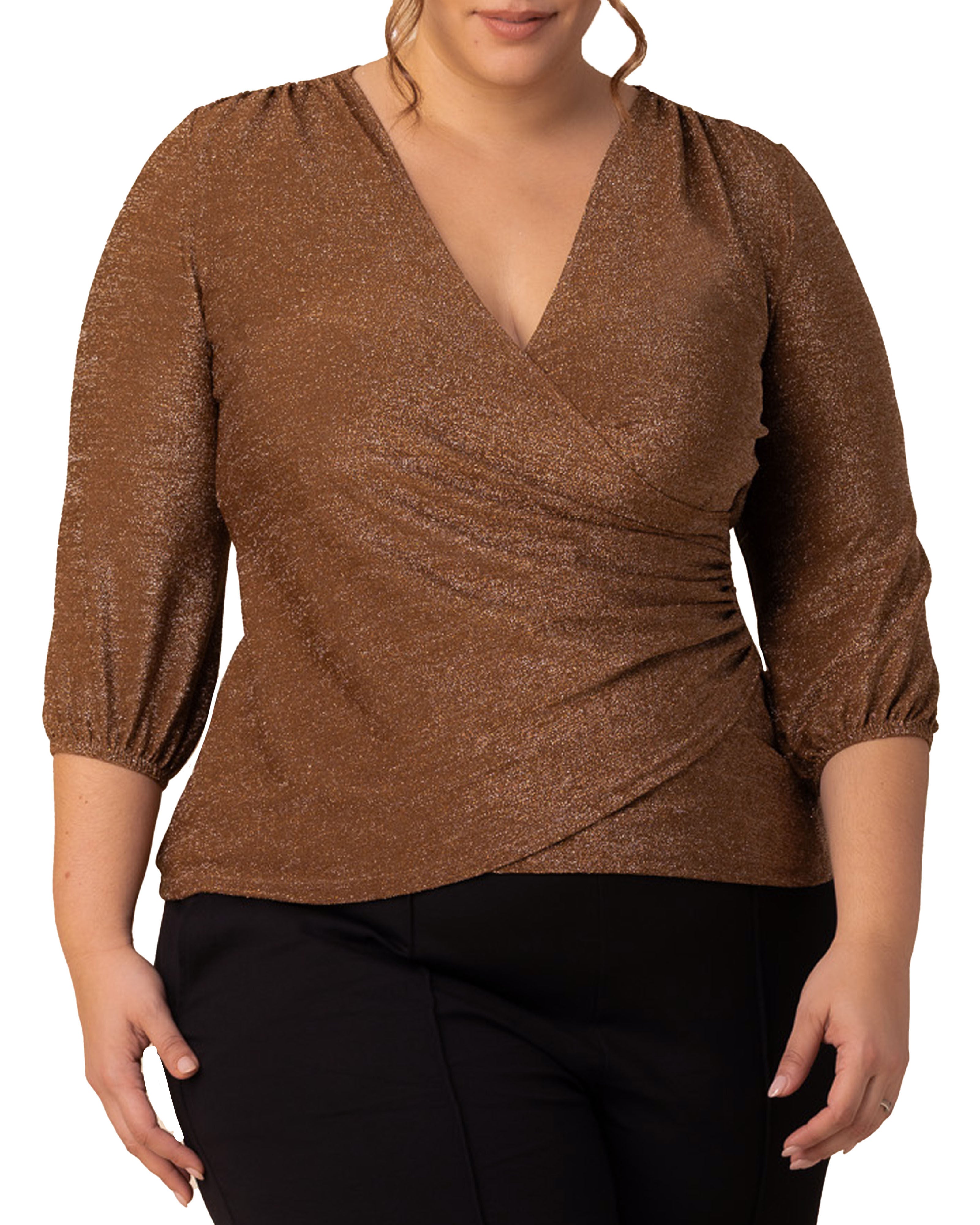 Celeste Faux Wrap Top, MOCHA SPARKLE / Mocha, alternate image number 2