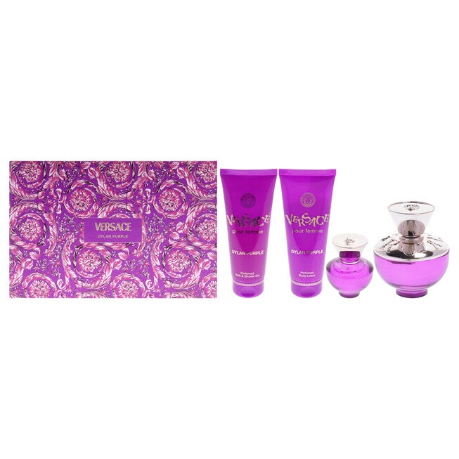 Dylan Purple by Versace for Women - 4 Pc Gift Set 3.4oz EDP Spray, 0.17oz EDP Spray Mini, 3.4oz Shower Gel, 3.4oz Body Lotion, NA, hi-res image number null