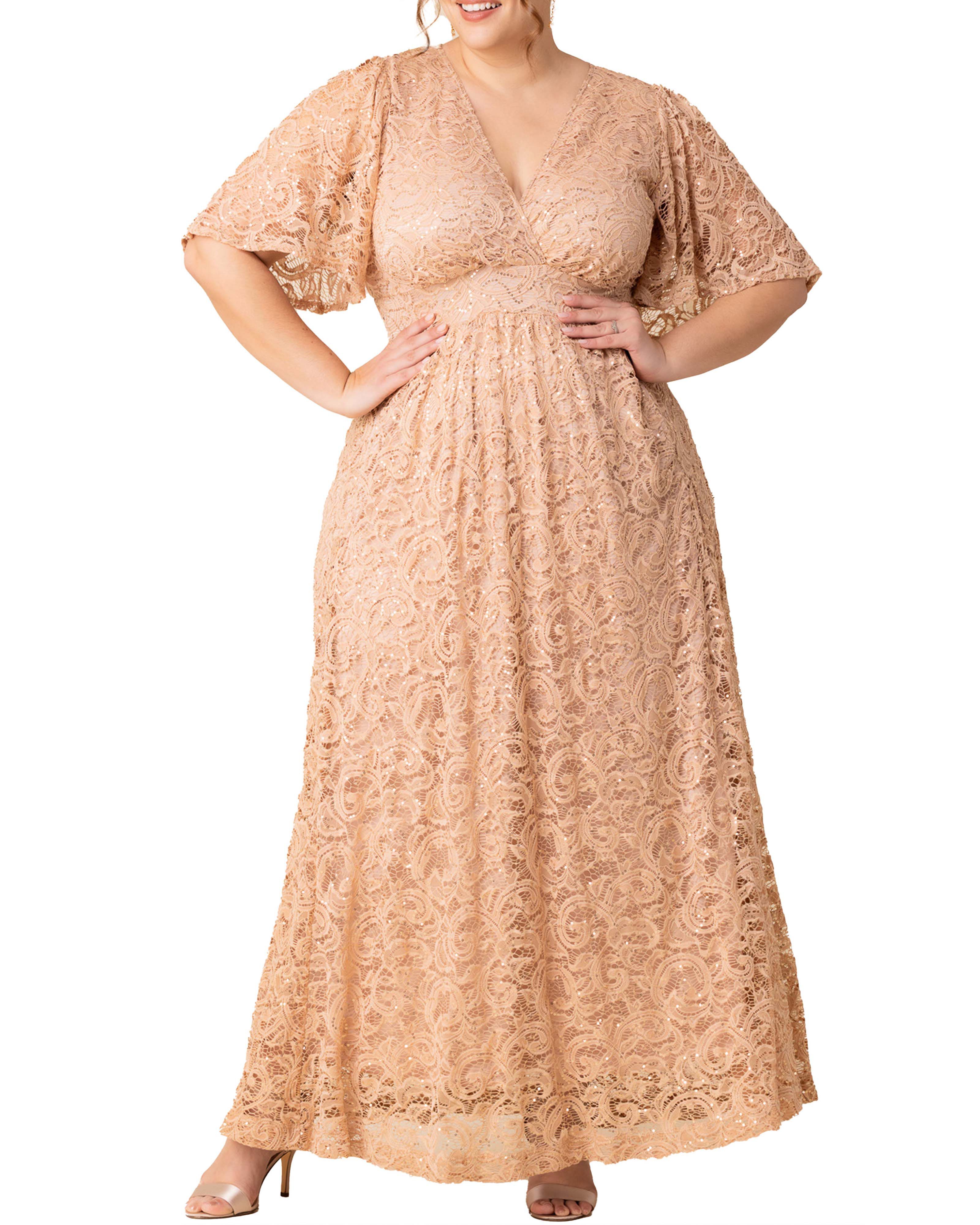 Luminous Sequin Lace Long Gown, CHAMPAGNE / Gold, hi-res image number 0