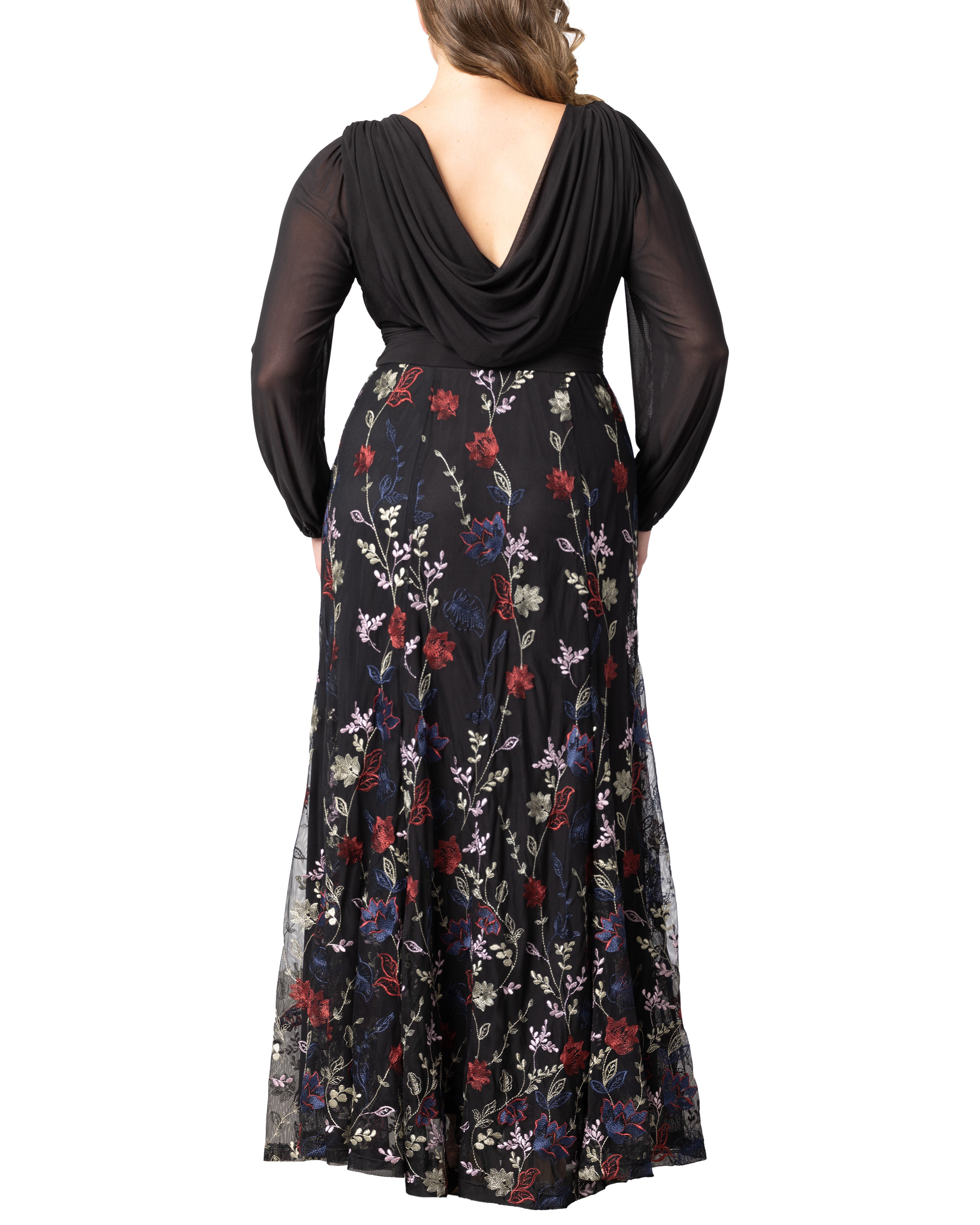 Isabella Embroidered Floral Mesh Gown, , alternate image number 6