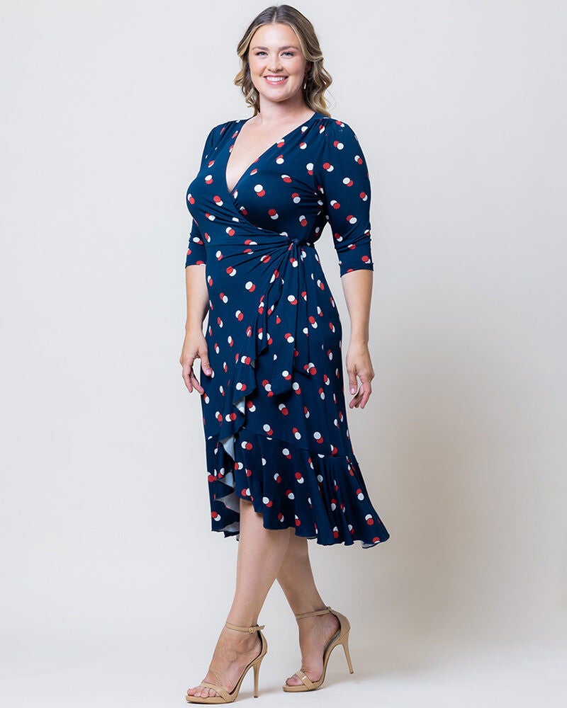 Flirty Flounce Wrap Dress, Navy Dot Duo, hi-res image number 0