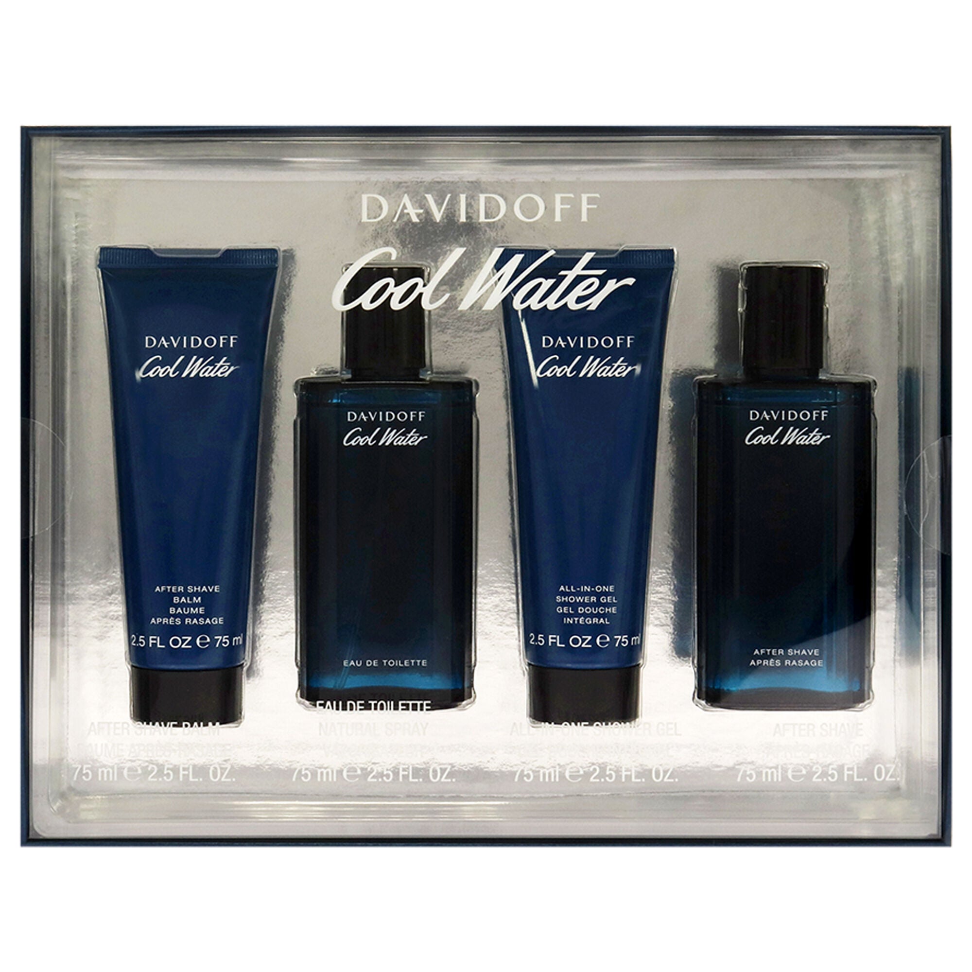 Cool Water by Davidoff for Men - 4 Pc Gift Set 2.5oz EDT Spray, 2.5oz After Shave Balm, 2.5oz Shower Gel, 2.5oz After Shave, Clear, alternate image number 3