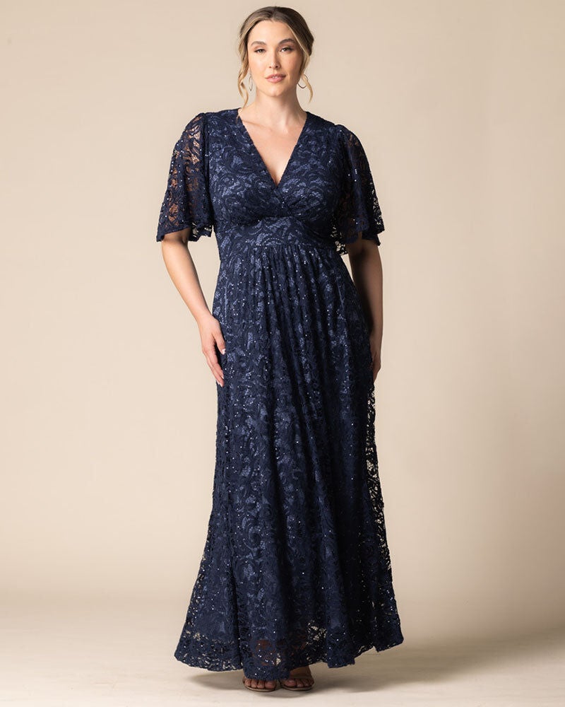 Luminous Sequin Lace Long Gown, Nocturnal Navy, hi-res image number 0