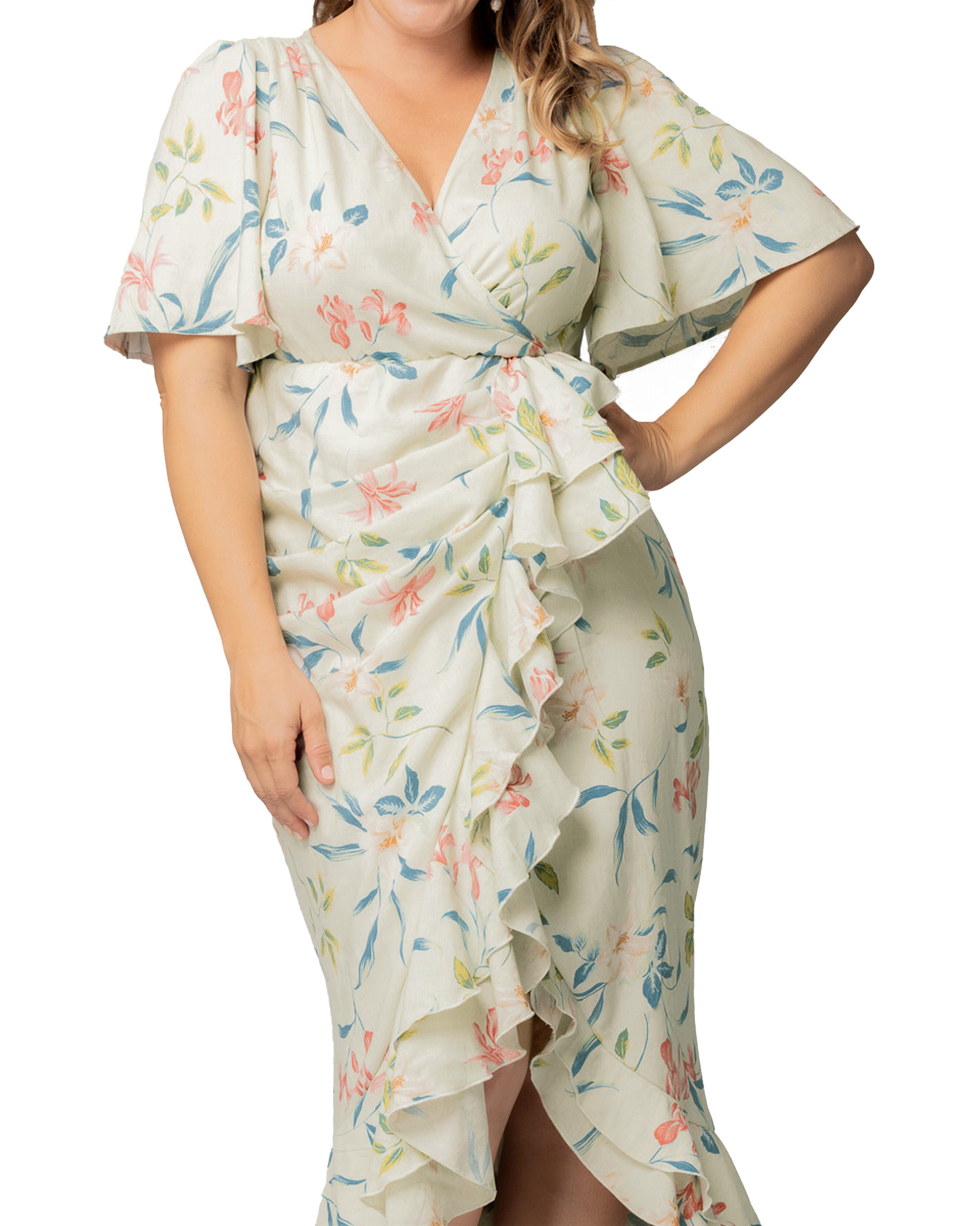 Alexandra Ruffle Faux Wrap Gown, LUSH LILY PRINT / Light Green, alternate image number 2