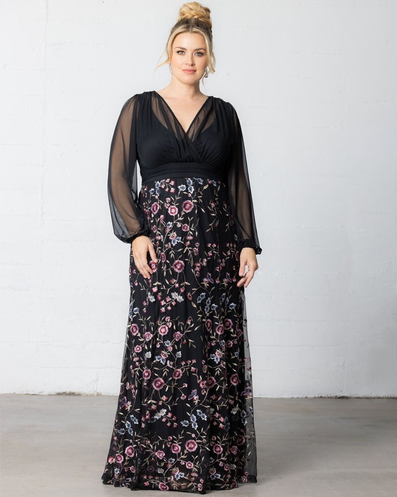 Embroidered mesh gown discount