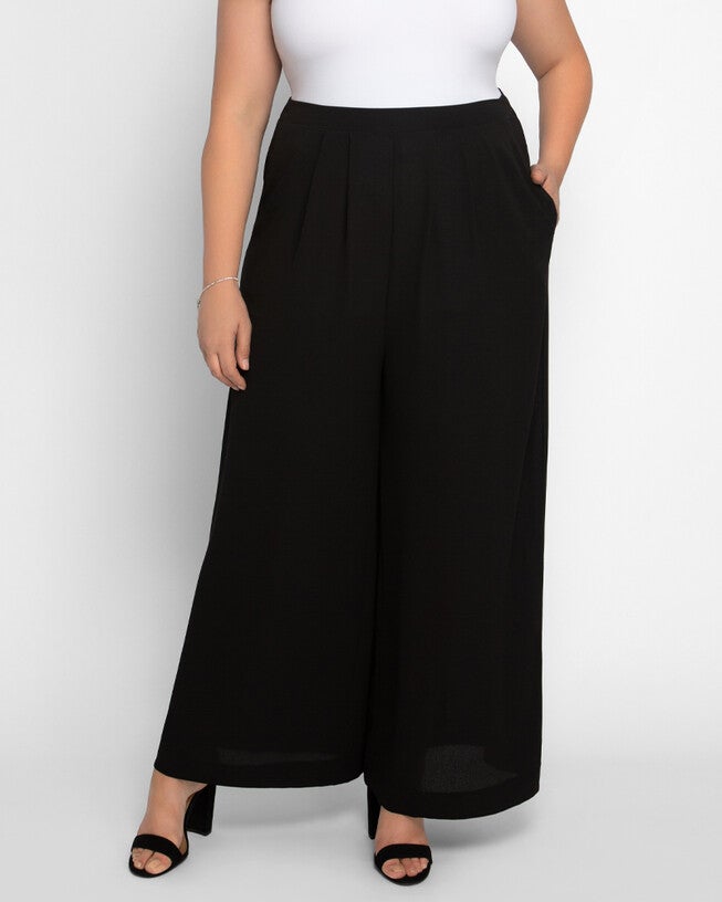 Coraline Crepe Palazzo Pants, Black Noir, alternate image number null