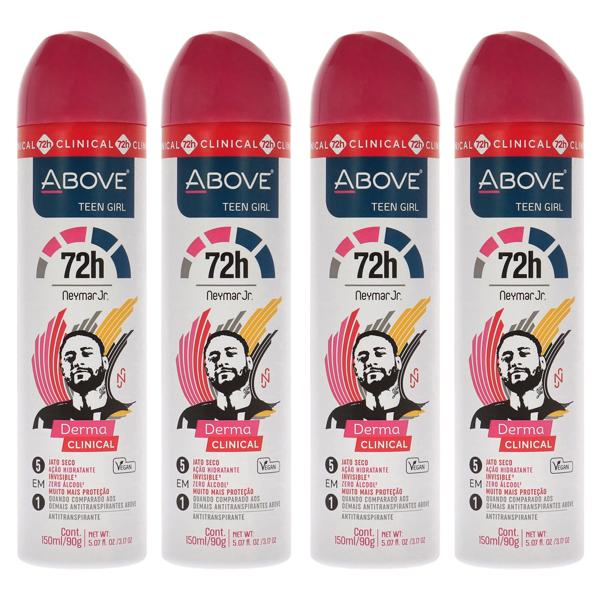 72 Hours Neymar Jr Derma Clinical Antiperspirant Deodorant - Teen Girl by Above for Women - 3.17 oz Deodorant Spray - Pack of 4, See Description, hi-res image number 0
