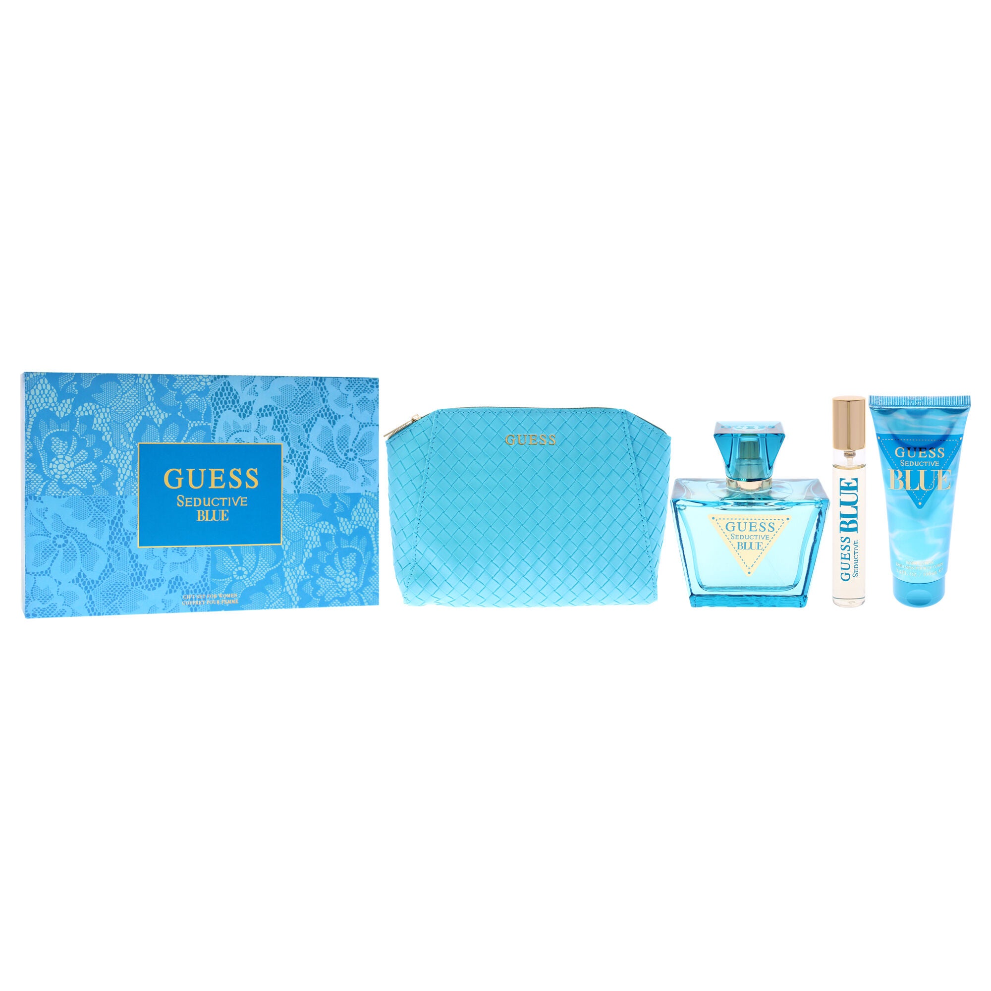 Guess Seductive Blue by Guess for Women - 4 Pc Gift Set 2.5oz EDT Spray, 3.4oz Body Lotion, 0.5oz EDT Spray, Pouch, See Description, alternate image number 1
