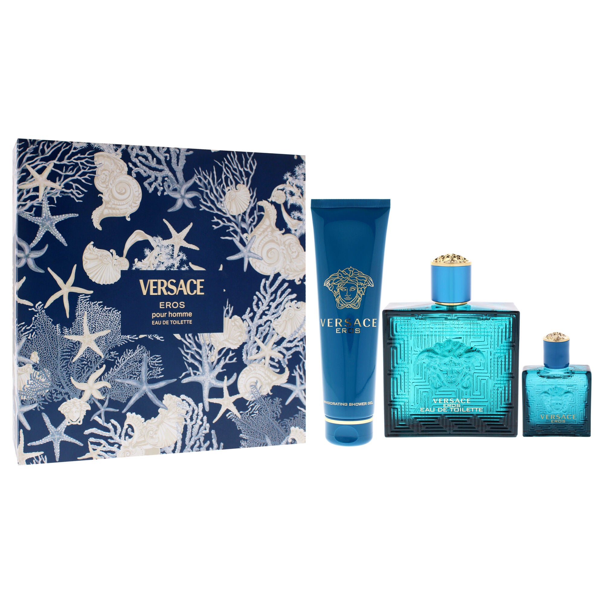 Versace Eros by Versace for Men - 3 Pc Gift Set 3.4oz EDT Spray, 0.17oz EDT Spray Vial (Mini), 5oz Shower Gel, Clear, alternate image number 2