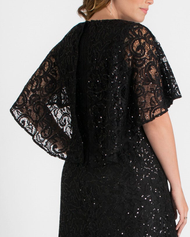 Celestial Cape Sleeve Gown, Black, alternate image number 2