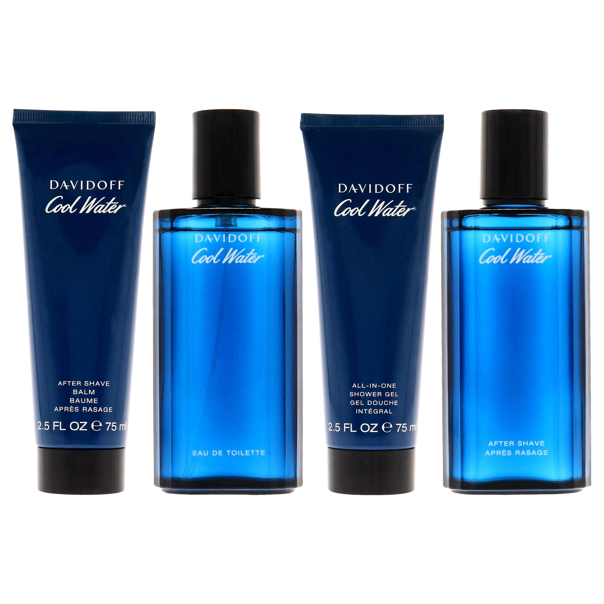 Cool Water by Davidoff for Men - 4 Pc Gift Set 2.5oz EDT Spray, 2.5oz After Shave Balm, 2.5oz Shower Gel, 2.5oz After Shave, Clear, alternate image number 1