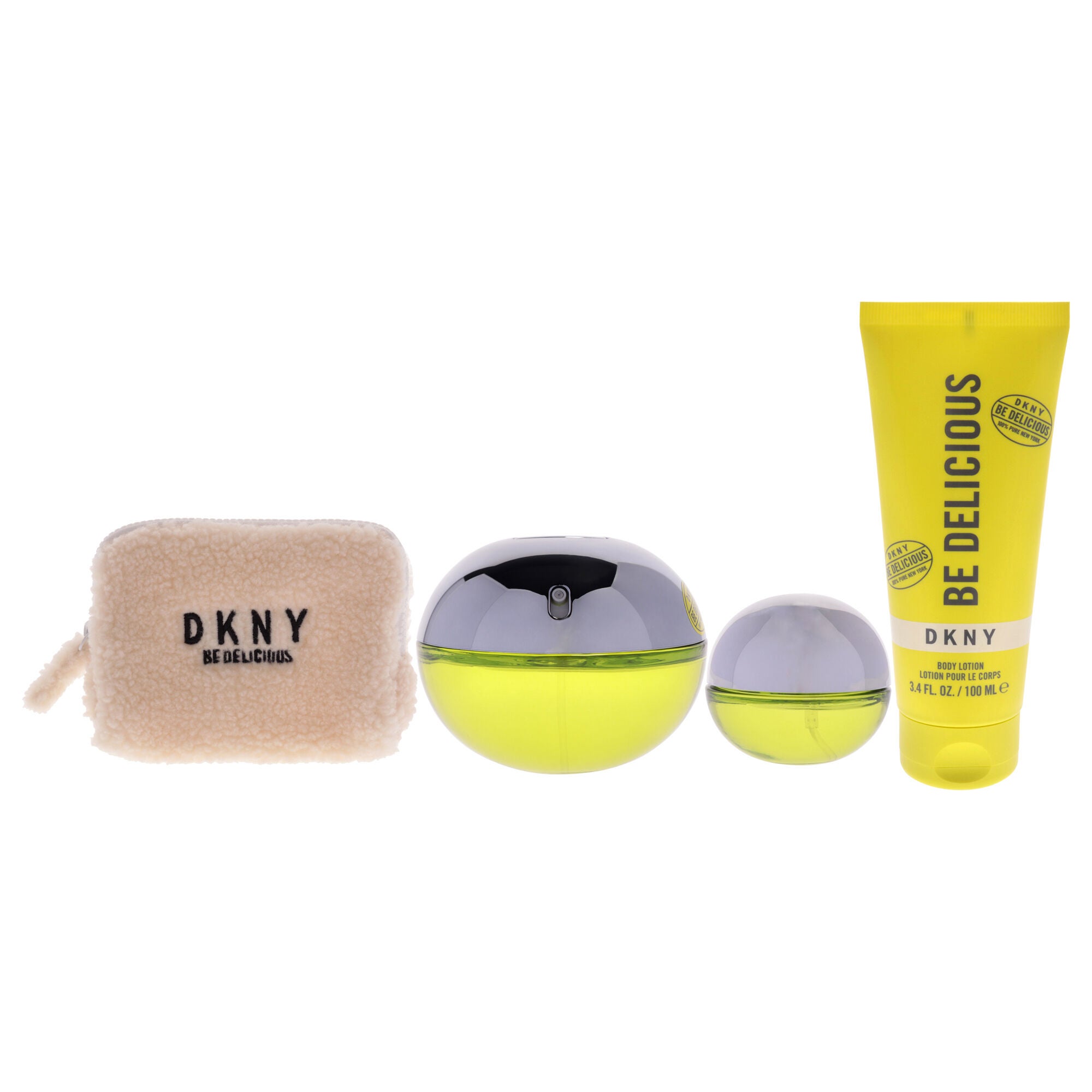 DKNY Be Delicious by Donna Karan for Women - 4 Pc Gift Set 3.4oz EDP Spray, 0.5oz EDP Spray, 3.4oz Body Lotion, Pouch, Light Green, alternate image number 1