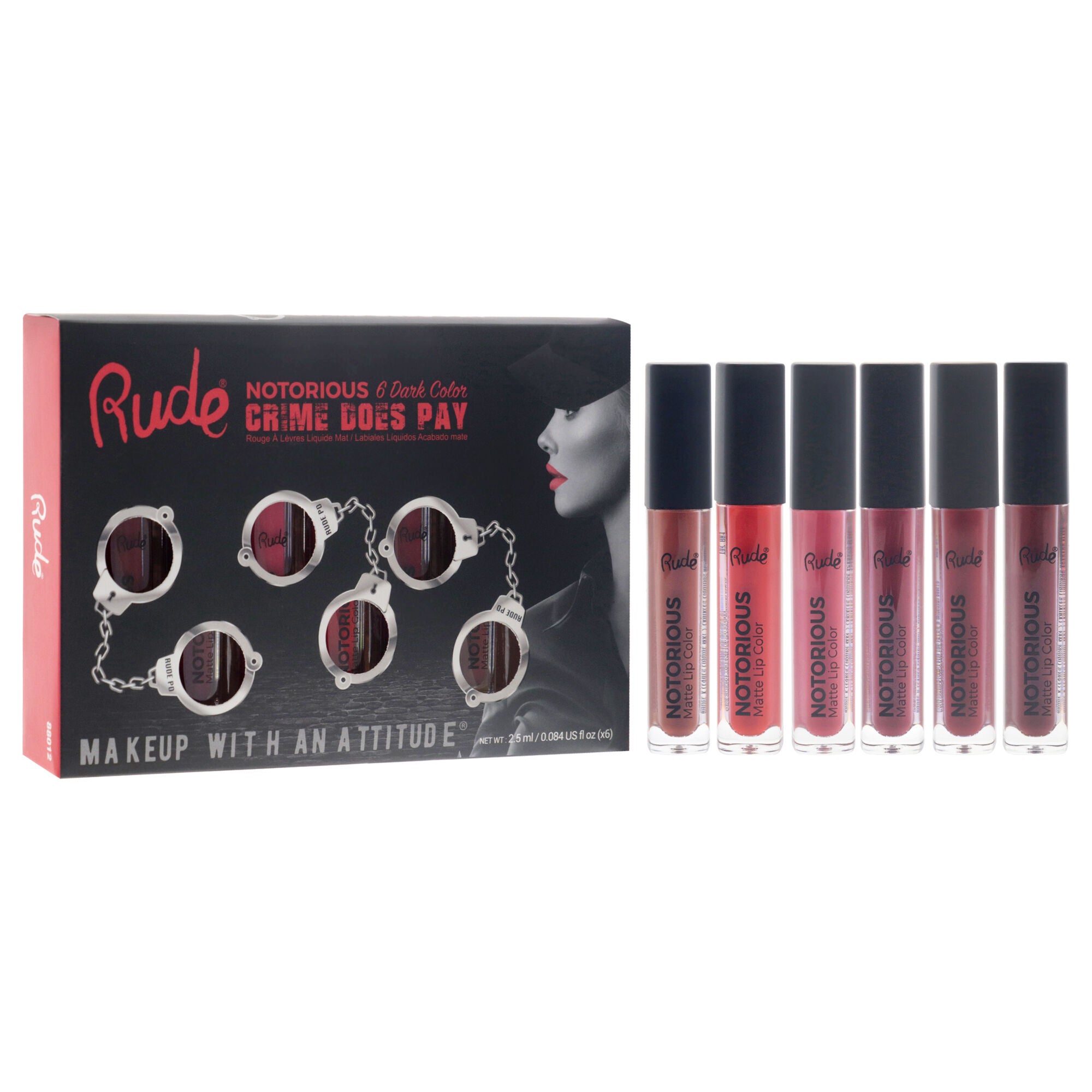 Crime Does Pay Notorious - Dark by Rude Cosmetics for Women - 6 Pc 0.084oz Lipstick - Amulet, 0.084oz Lipstick - Bewitching, 0.084oz Lipstick - Hypnotic, 0.084oz Lipstick - Secretacy, 0.084oz Lipstick - Seductress, 0.084oz Lipstick - Sorceress, Multi, alternate image number 2