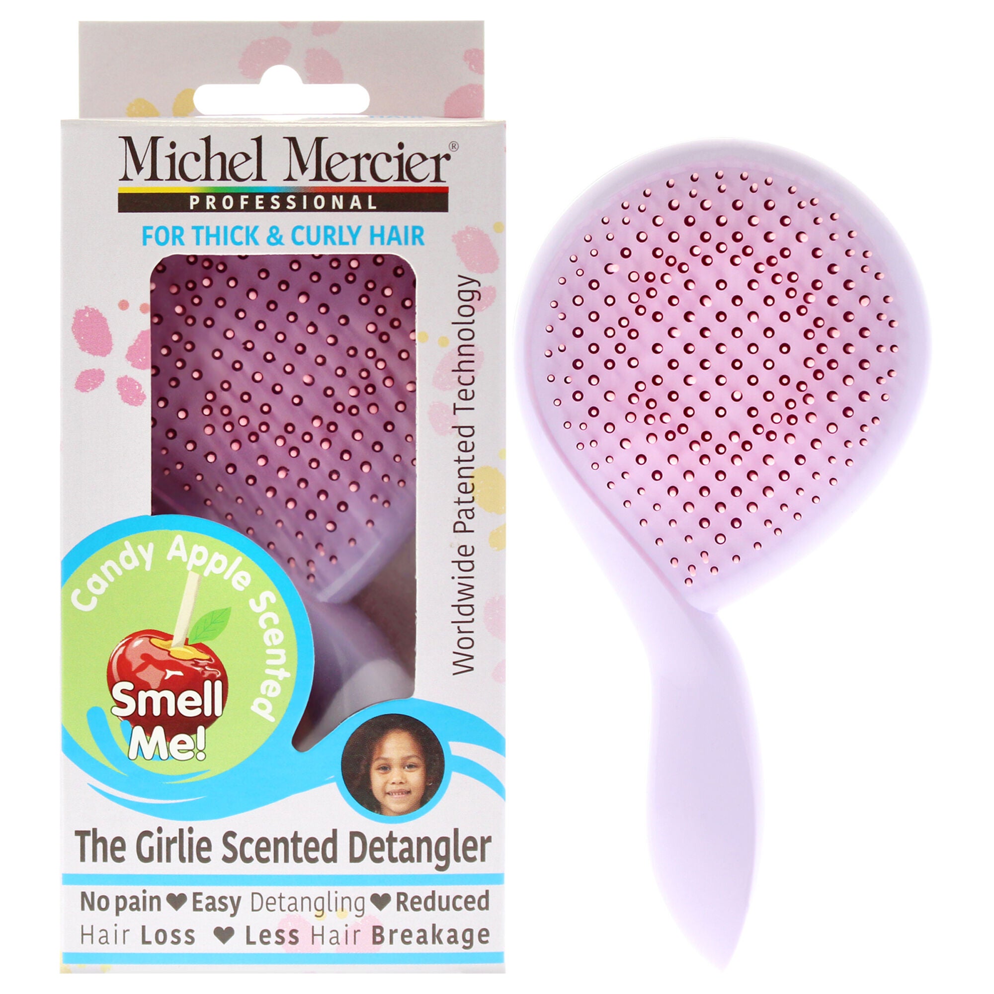 The Girlie Scented Detangler Brush Candy Apple Thick and Curly Hair - Purple-Pink by Michel Mercier for Women - 1 Pc Hair Brush, See Description, hi-res image number 0