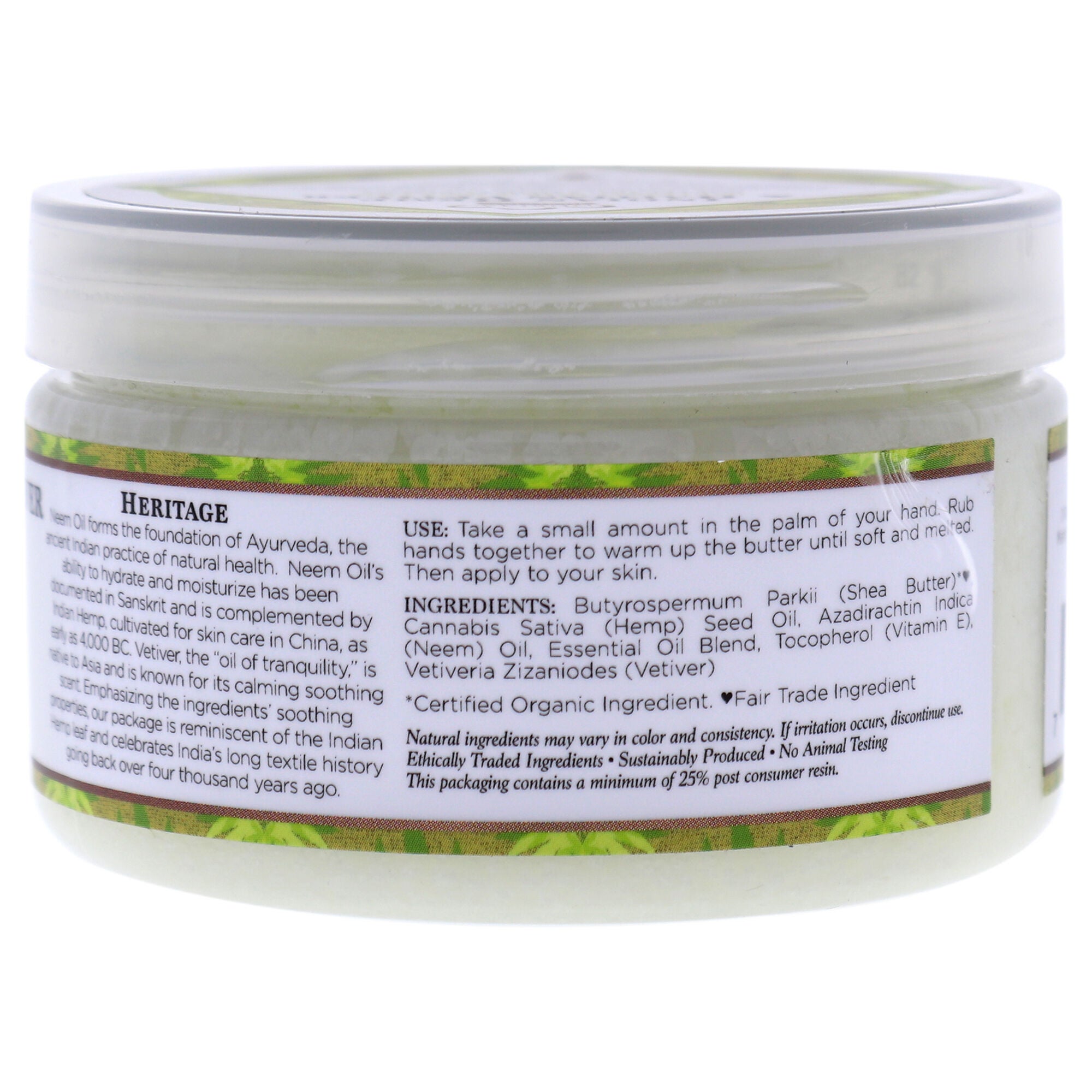 Indian Hemp and Haitian Vetiver Infused Shea Butter by Nubian Heritage for Unisex - 4 oz Moisturizer, See Description, alternate image number 1