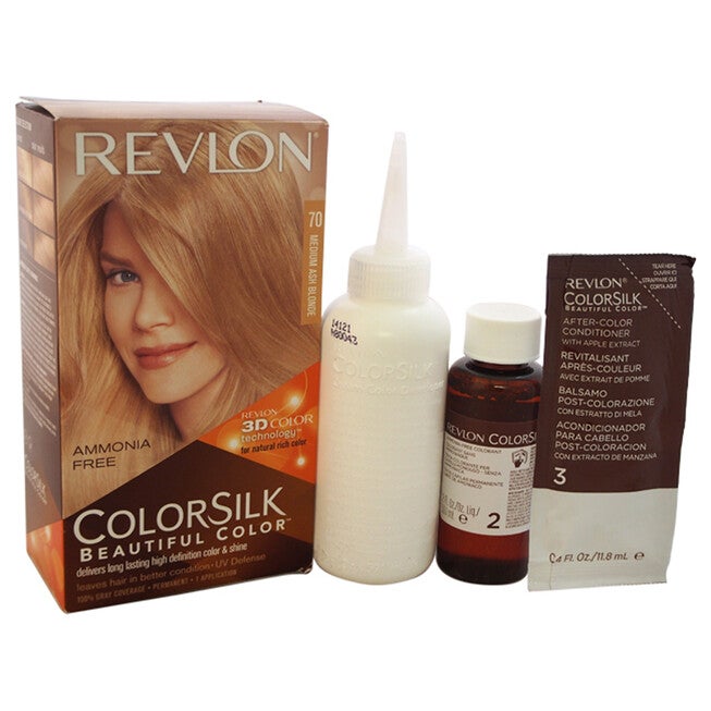 colorsilk Haircolor #70 Medium Ash Blonde 7A by Revlon for Unisex - 1 Application Hair Color, NA, hi-res image number null
