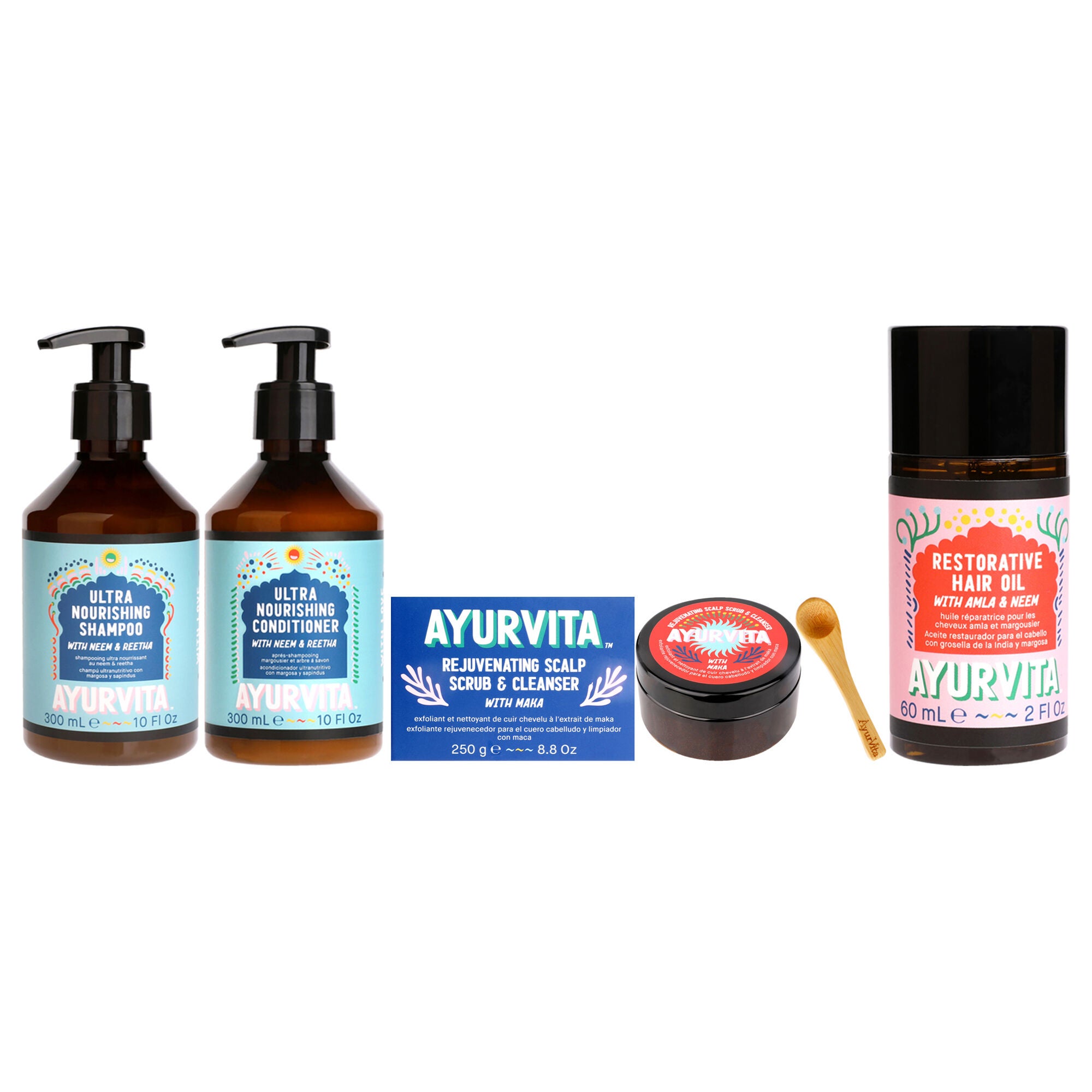 Neem and Reetha Ultra Nourishing Maka restorative Hair Scalp Kit by AyurVita for Unisex - 4 Pc Kit, See Description, hi-res image number 0