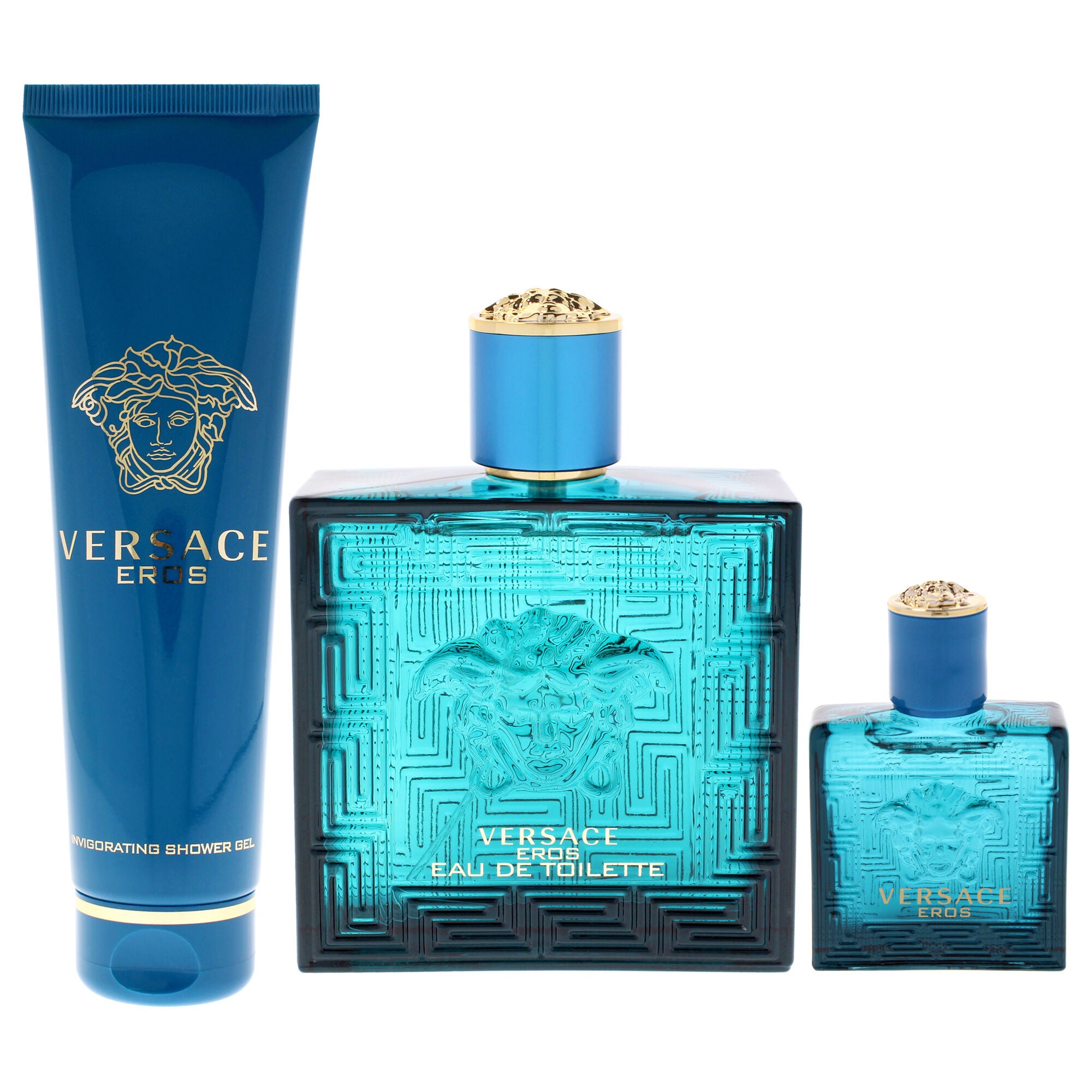 Versace Eros by Versace for Men - 3 Pc Gift Set 3.4oz EDT Spray, 0.17oz EDT Spray Vial (Mini), 5oz Shower Gel, Clear, alternate image number 1