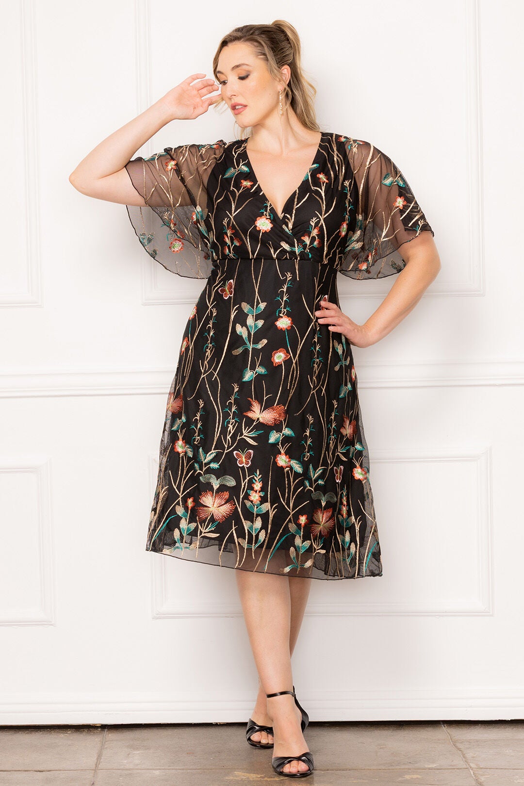 Sonnet Embroidered Cocktail Dress, Onyx / Black, alternate image number 5