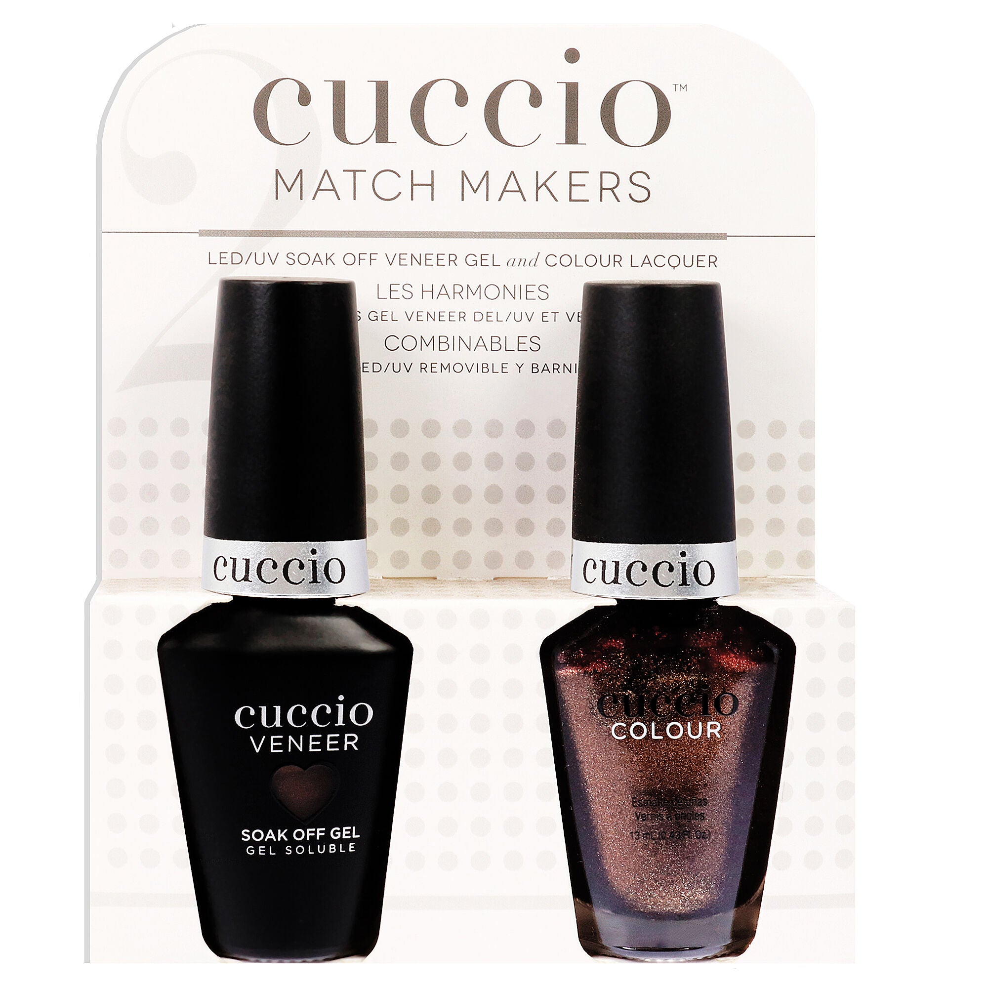Match Makers Set - Brownie Points by Cuccio Colour for Women - 2 Pc 0.44oz Veneer Soak Of Gel Nail Polish, 0.43oz Colour Nail Polish, See Description, hi-res image number 0