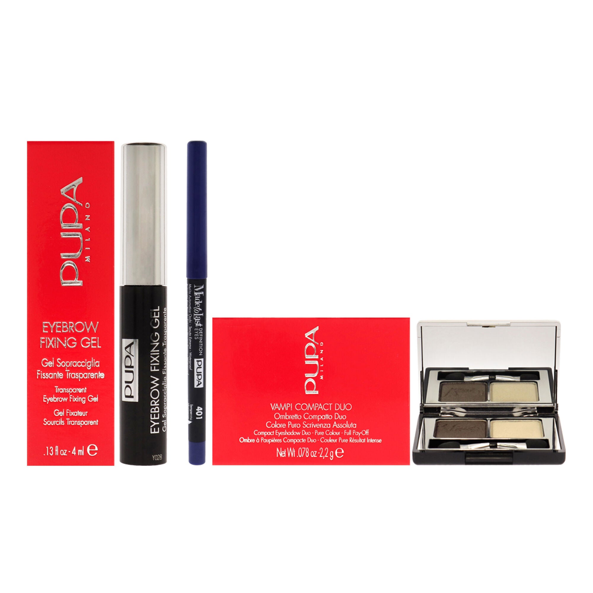 Vamp! Compact Duo and Matt Eyeshadow With Eyebrow Fixing Gel and Definition Eyes Kit by Pupa Milano for Women - 4 Pc Kit, See Description, hi-res image number 0