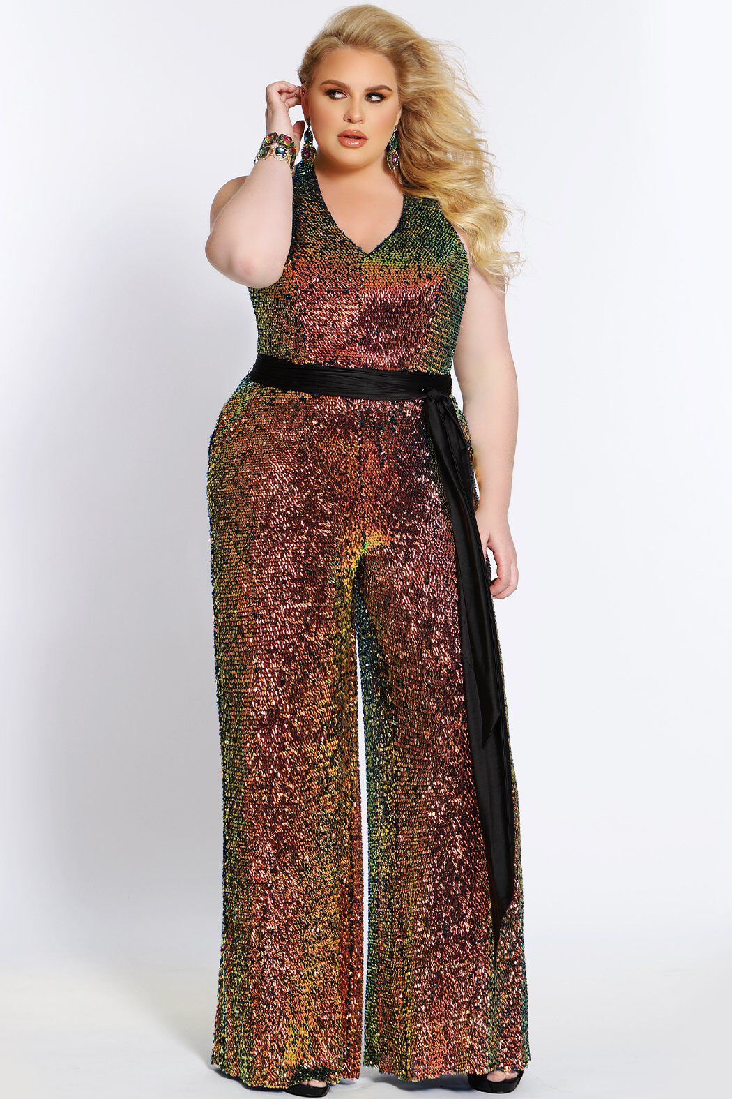 Spyder Plus Size Pageant Sequin Jumpsuit, Lava, hi-res image number 0