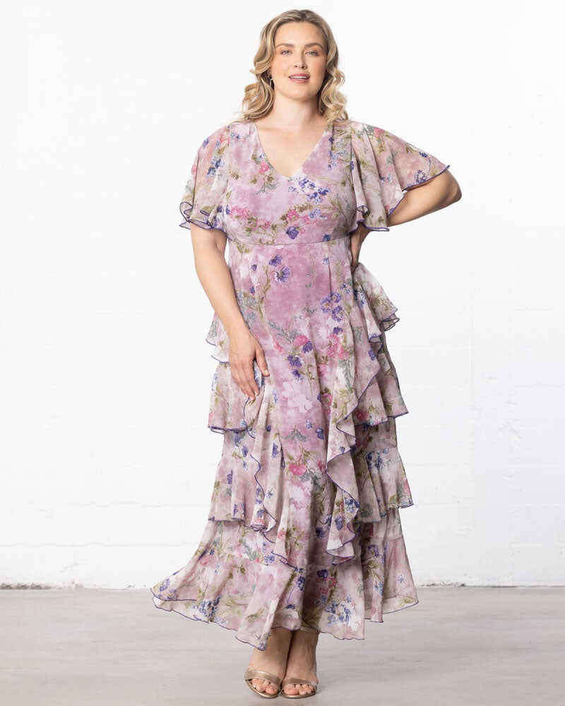 Tour de Flounce Evening Gown, Lilac Floral Print, alternate image number 2
